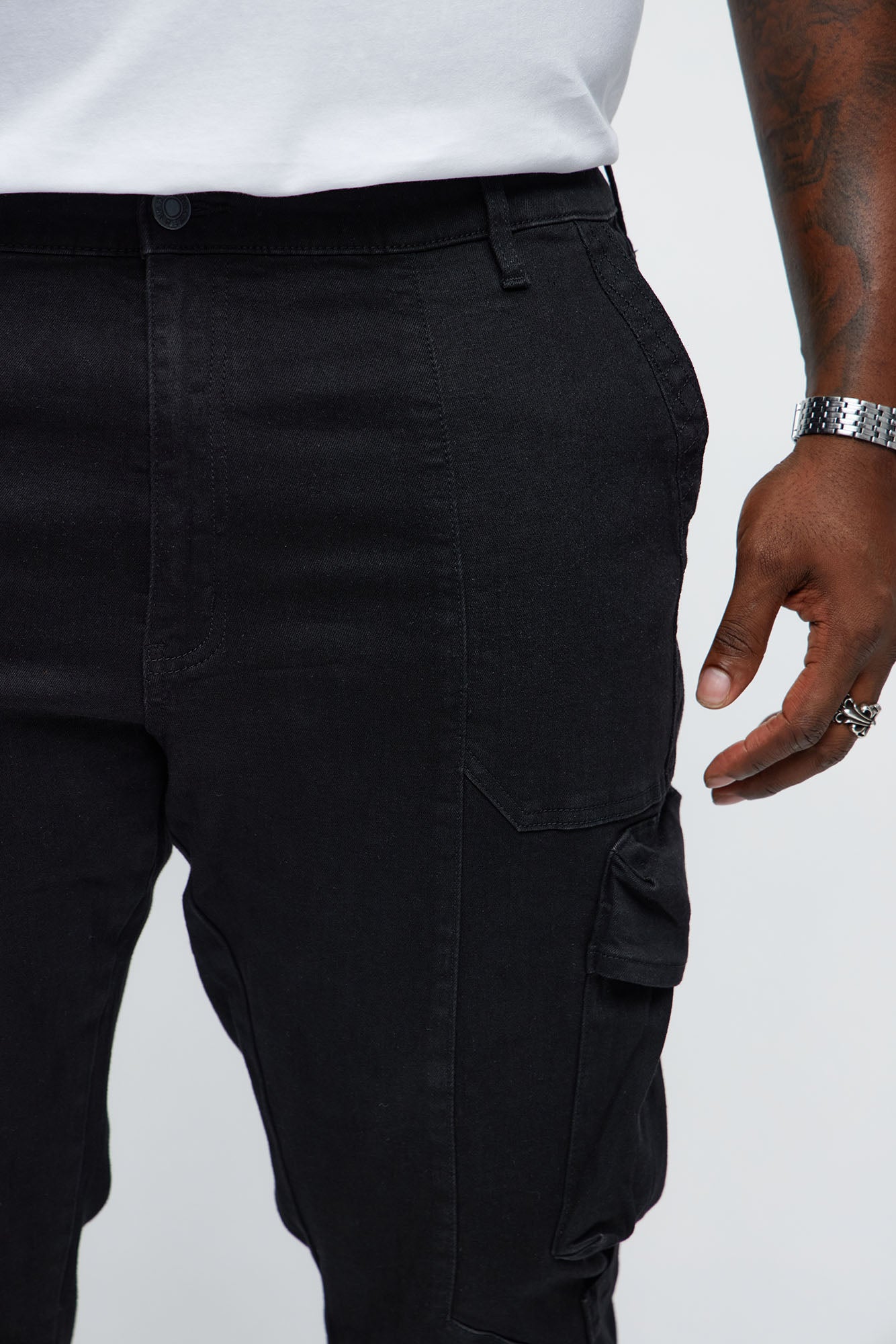 Stacked Slim Flare Rebel Stitch Cargo Jeans - Black
