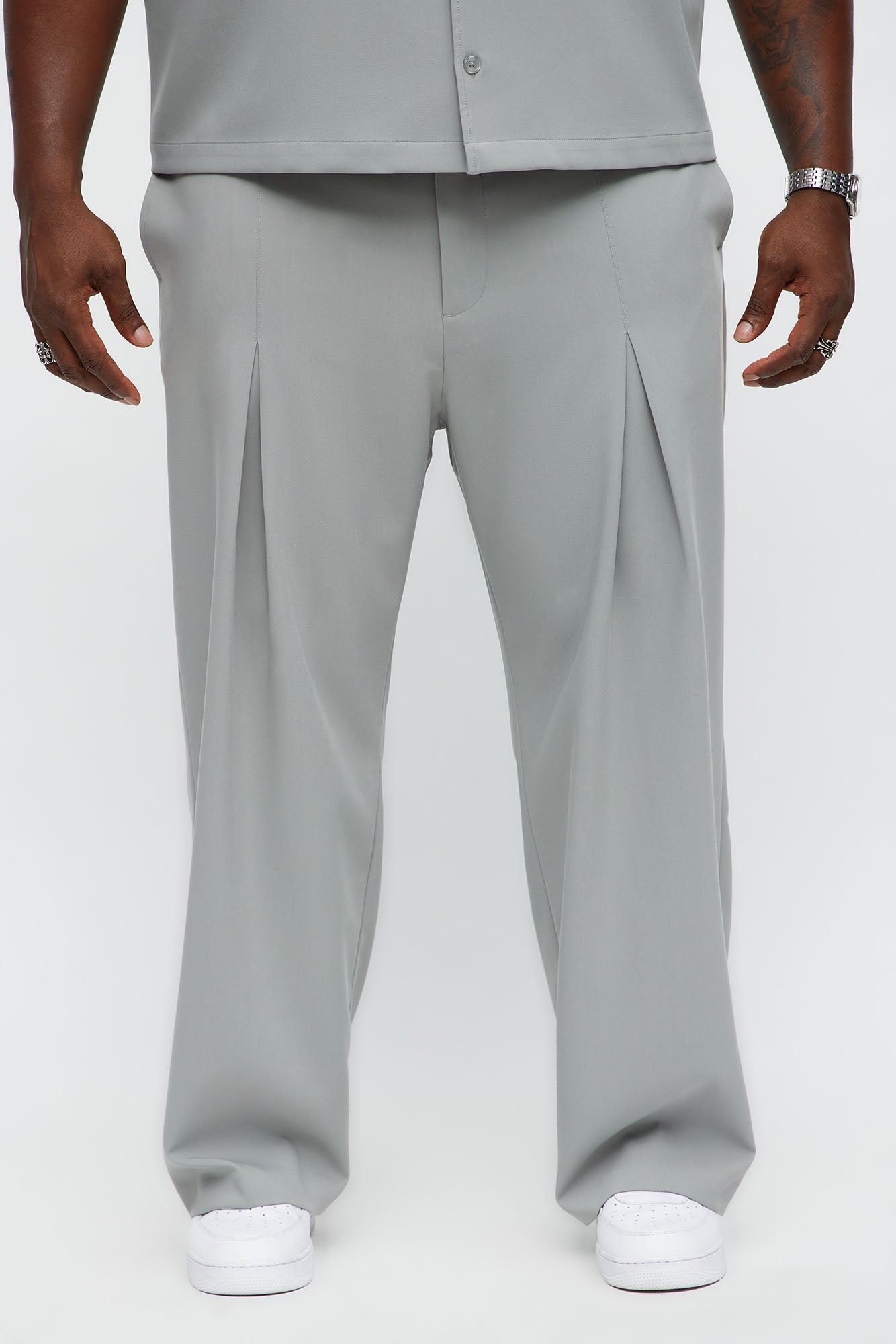 Ronan High Waisted Pleated Trousers - Grey