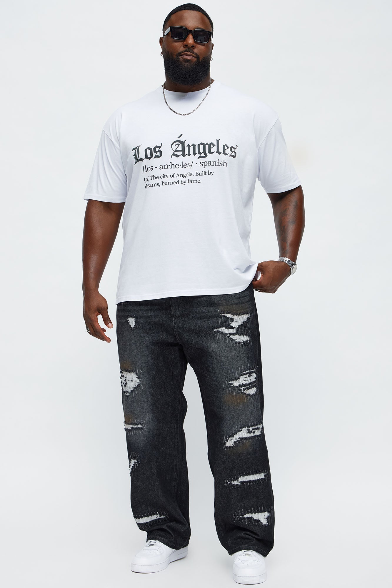 Baggy Vandal Stitch Distressed Jeans - Black Wash