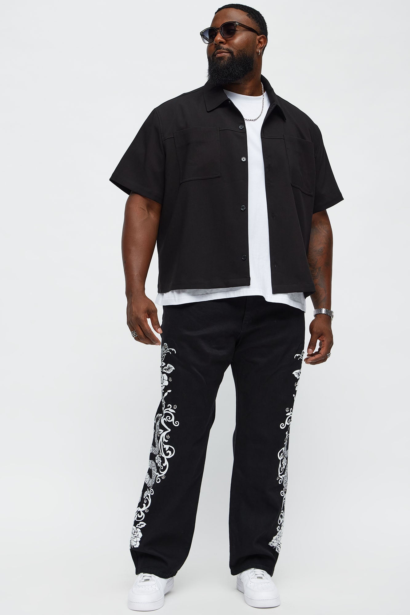 Straight Snakes WIthin Roses Studded Jeans - Black