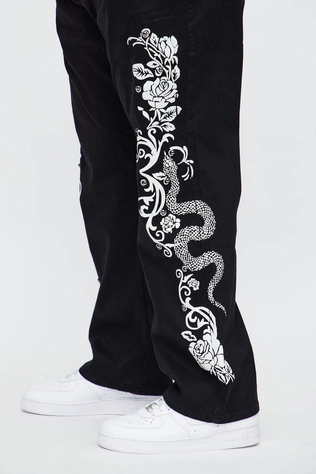 Straight Snakes WIthin Roses Studded Jeans - Black
