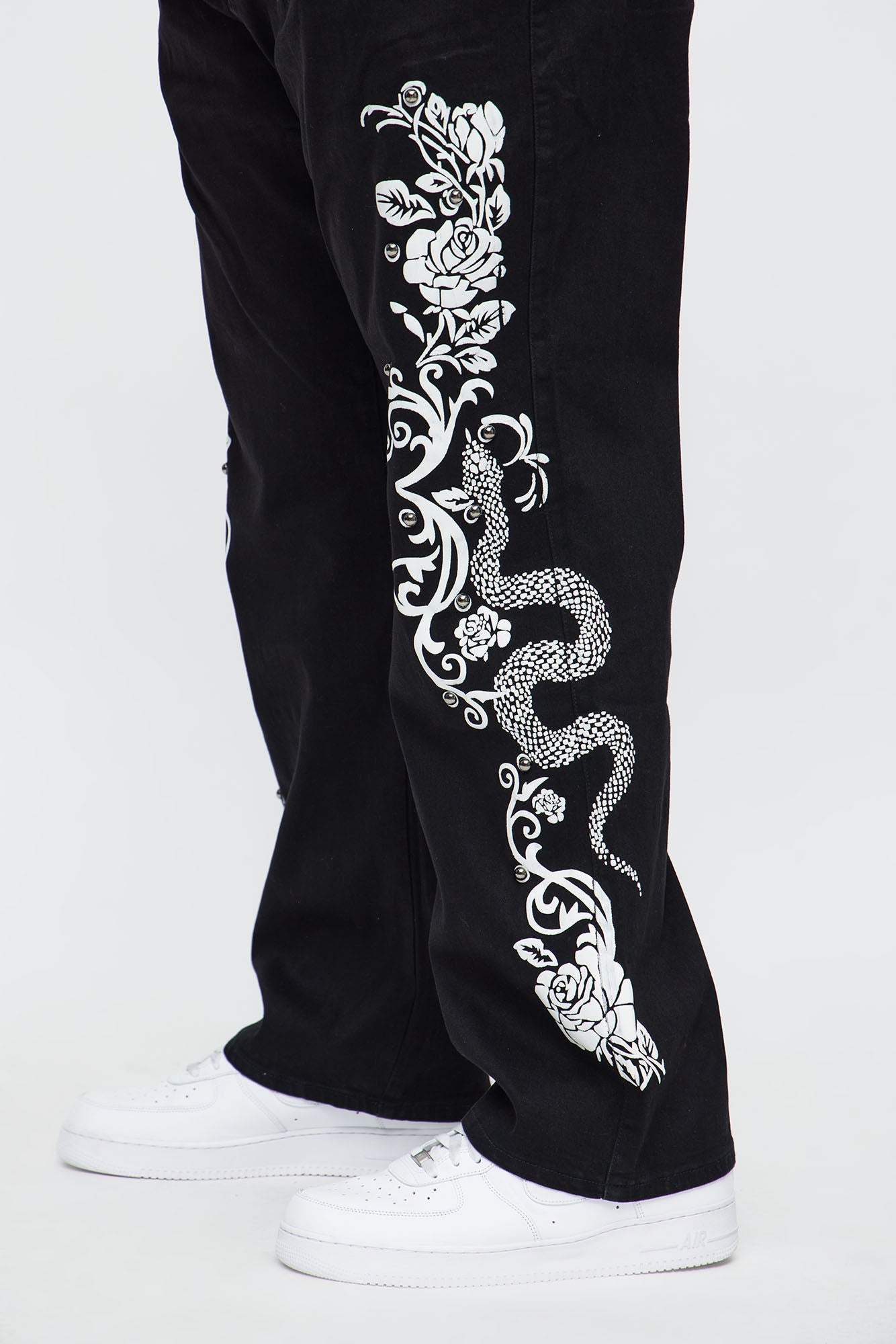 Straight Snakes WIthin Roses Studded Jeans - Black
