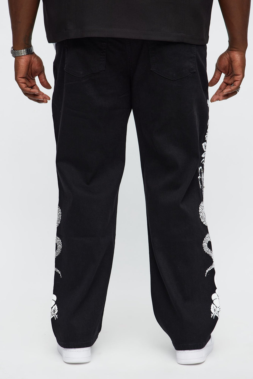 Straight Snakes WIthin Roses Studded Jeans - Black