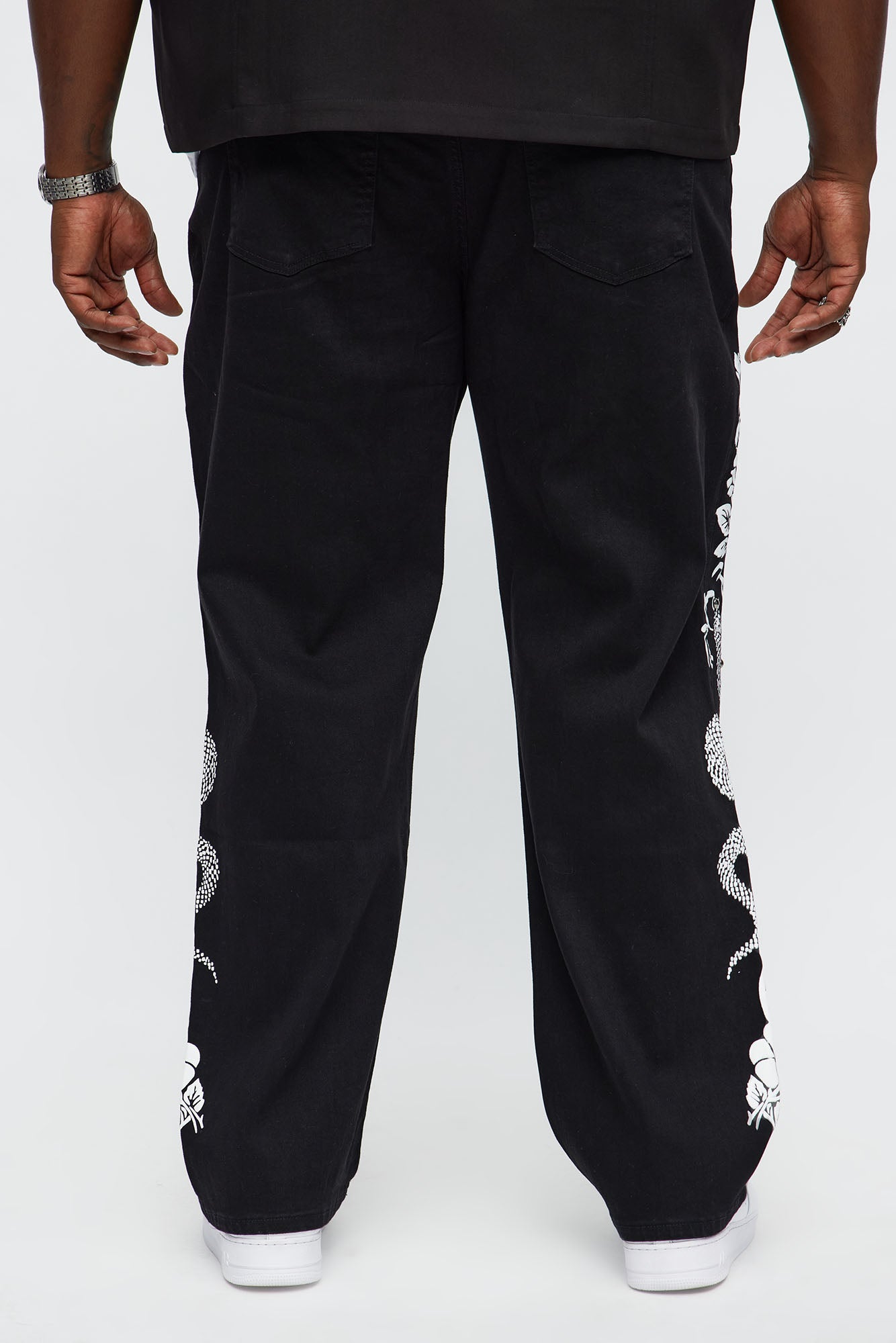 Straight Snakes WIthin Roses Studded Jeans - Black