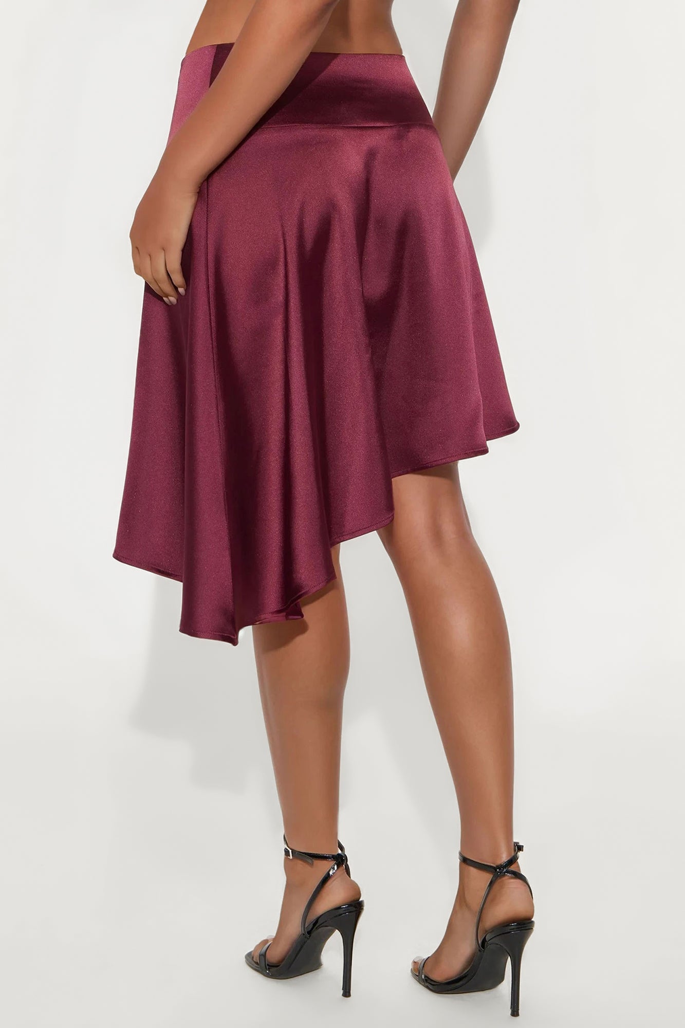 Camille Asymmetrical Satin Midi Skirt - Burgundy