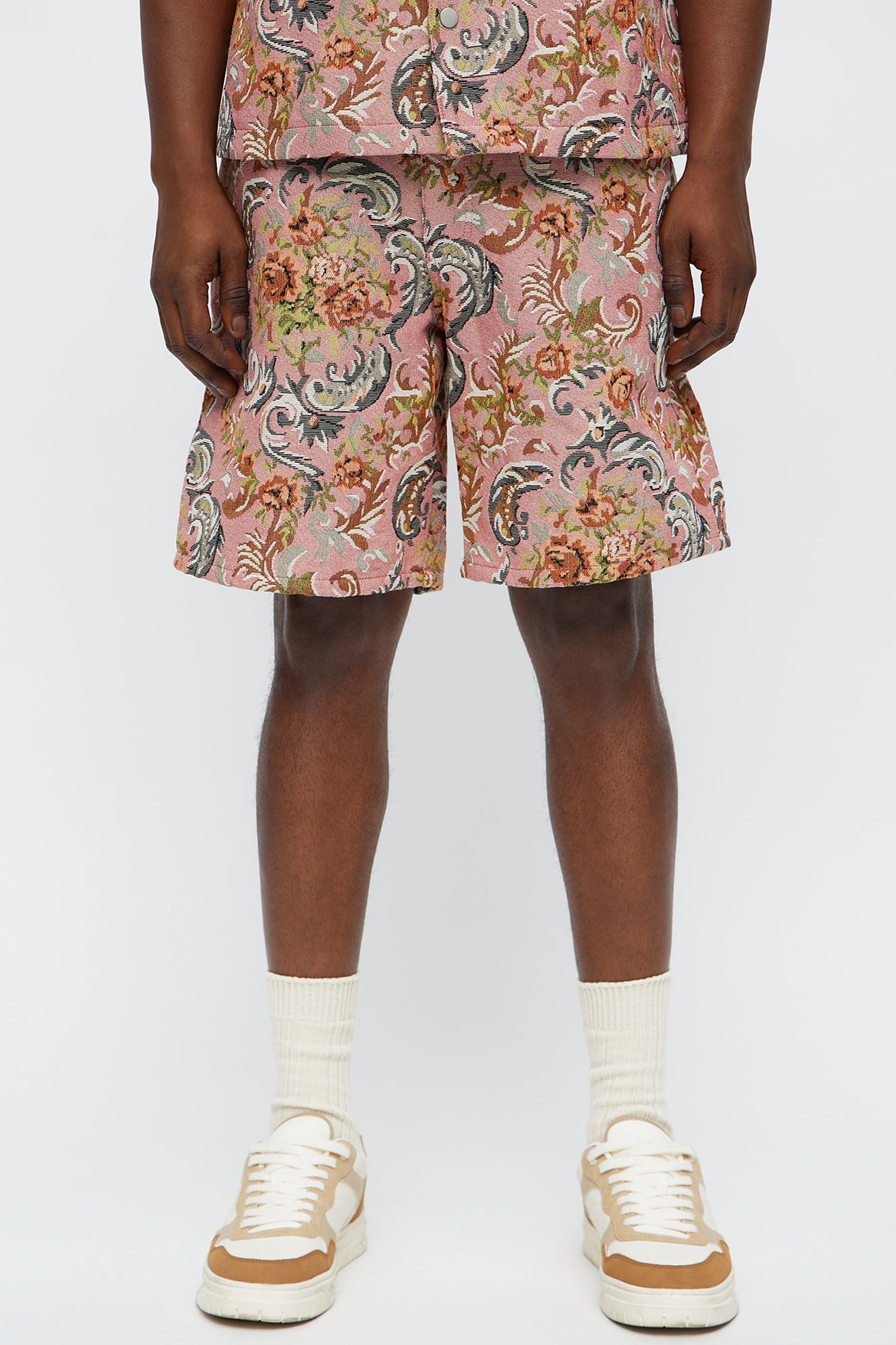 Relaxed Rose Pattern Tapestry Short  - Pink/combo