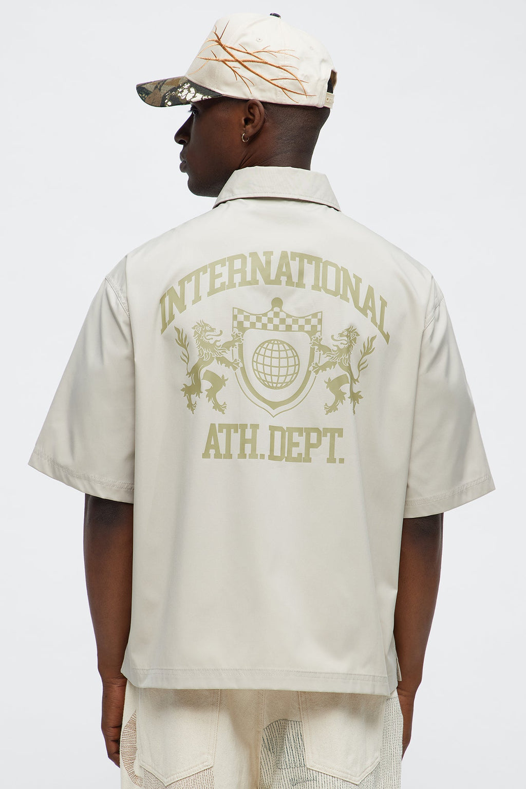 Cropped Athletic Dept. Short Sleeve Button Up Shirt - Khaki