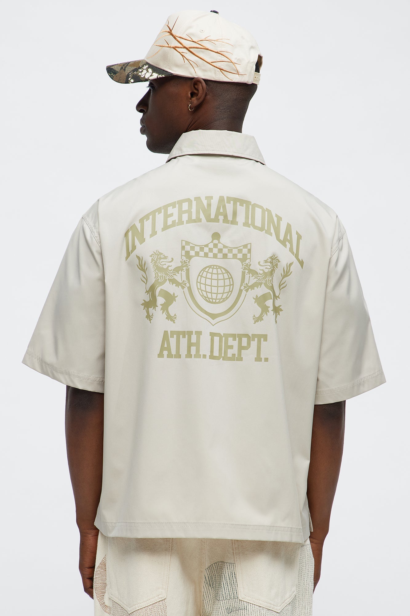 Cropped Athletic Dept. Short Sleeve Button Up Shirt - Khaki