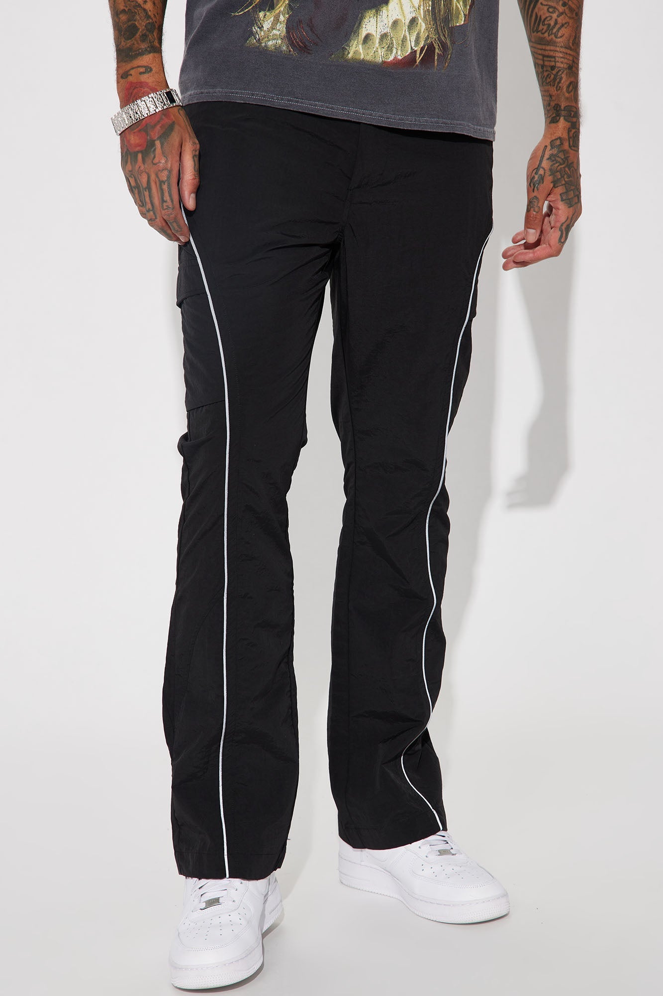 Shake It Down Nylon Stacked Slim Flare Pants - Black