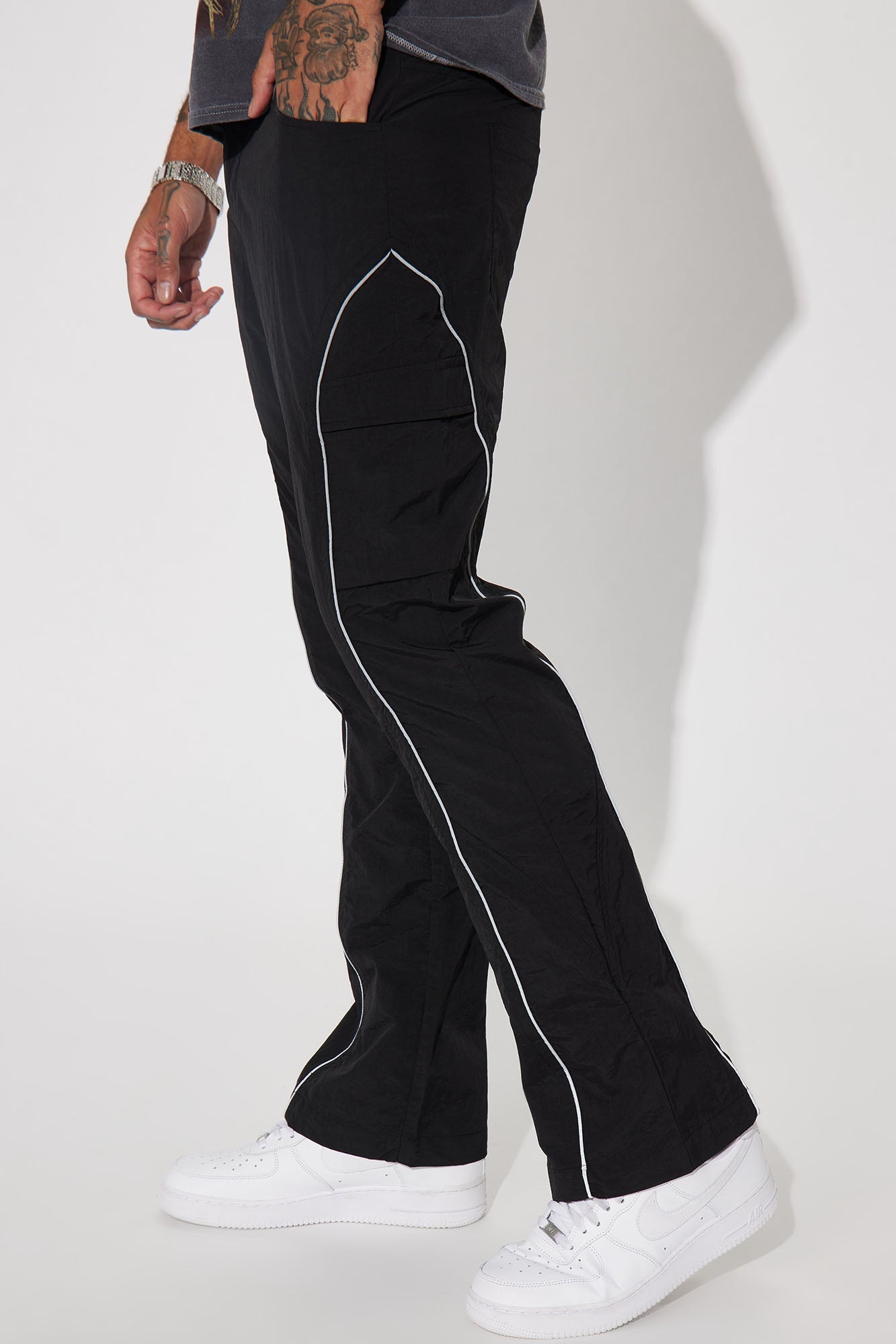 Shake It Down Nylon Stacked Slim Flare Pants - Black