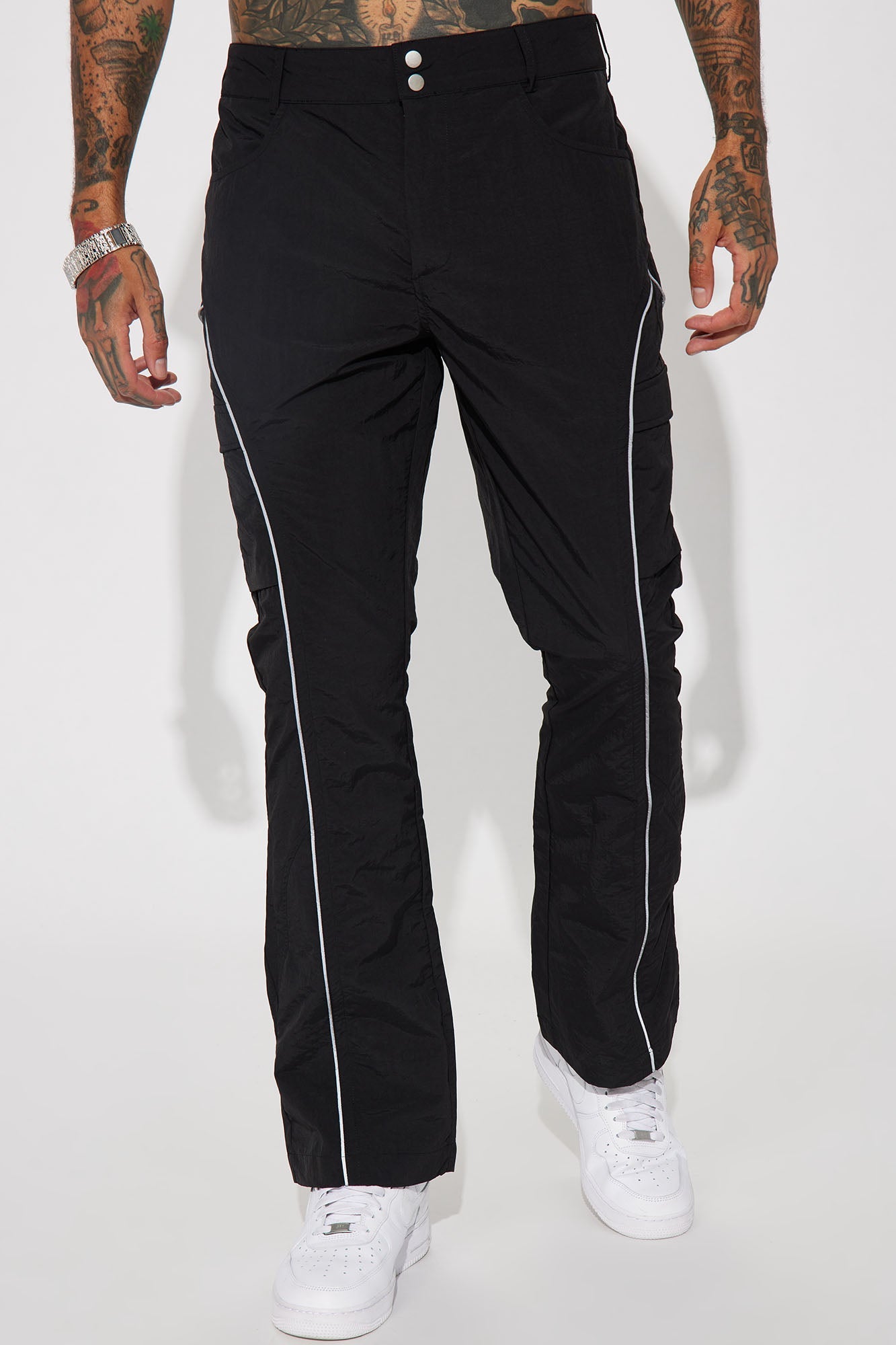Shake It Down Nylon Stacked Slim Flare Pants - Black