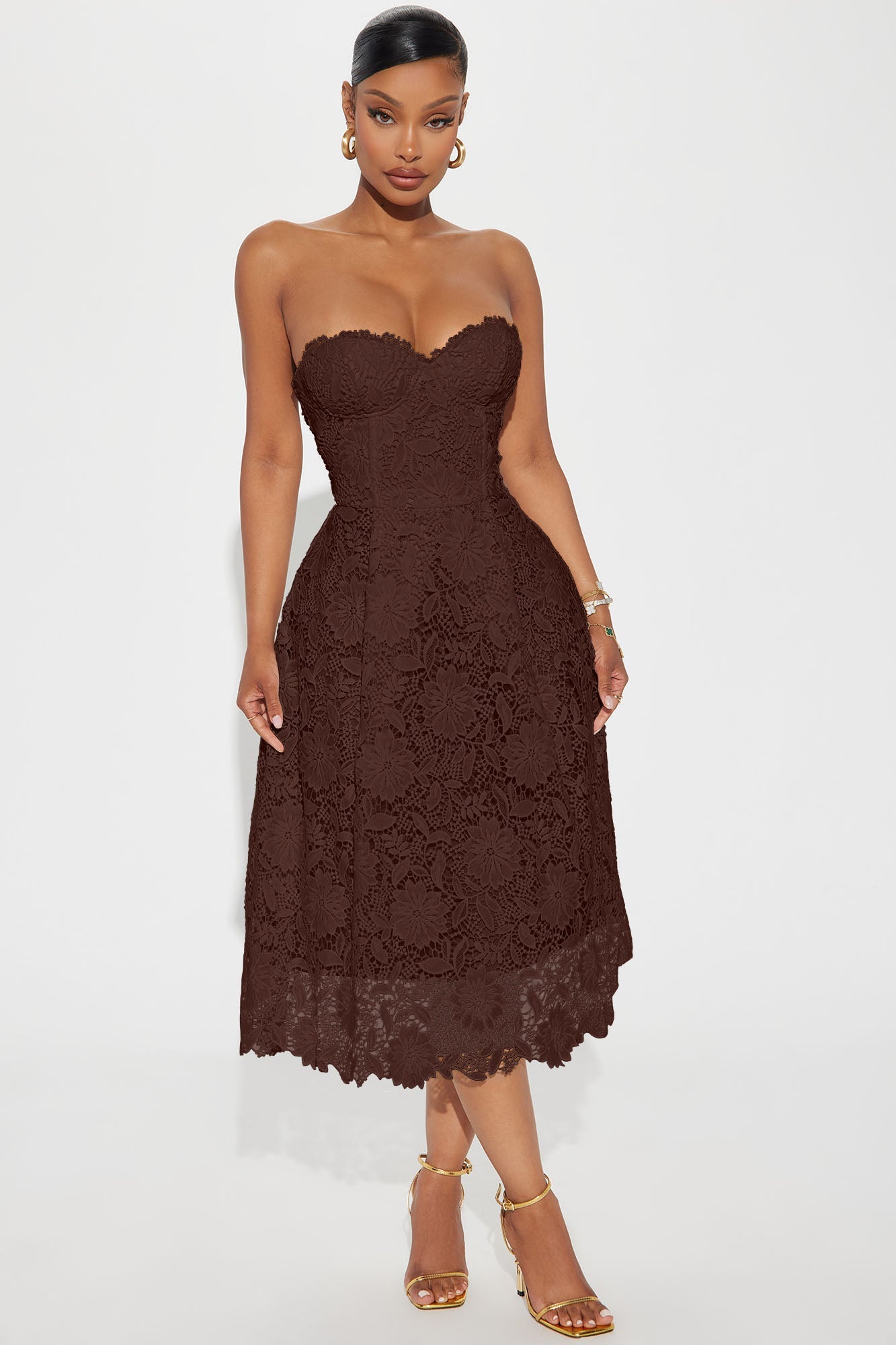 Isn't She Lovely Lace Midi Dress - Chocolate
