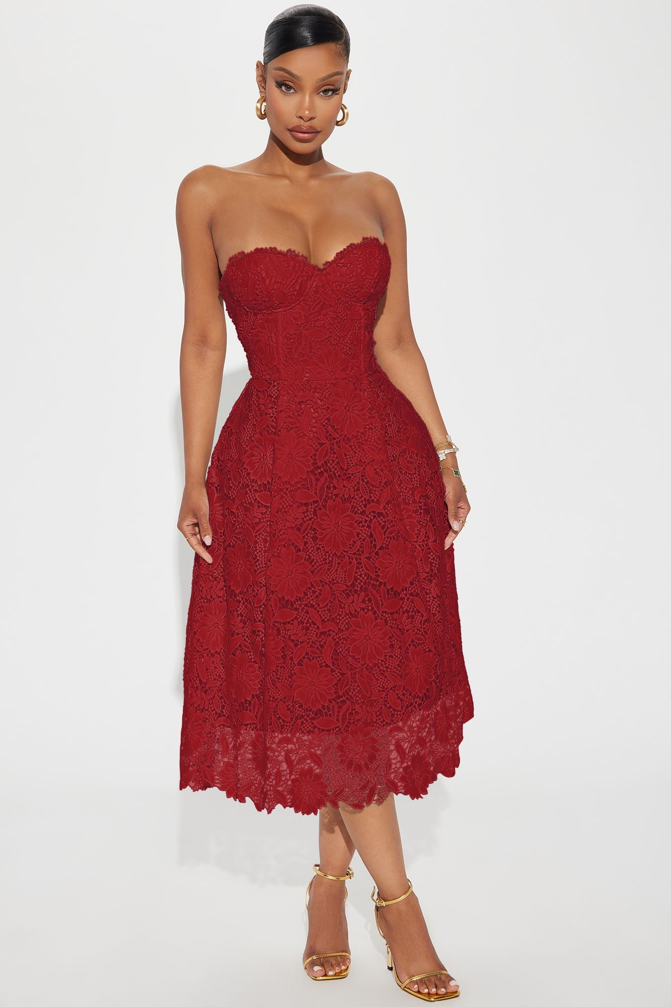 Isn't She Lovely Lace Midi Dress - Red