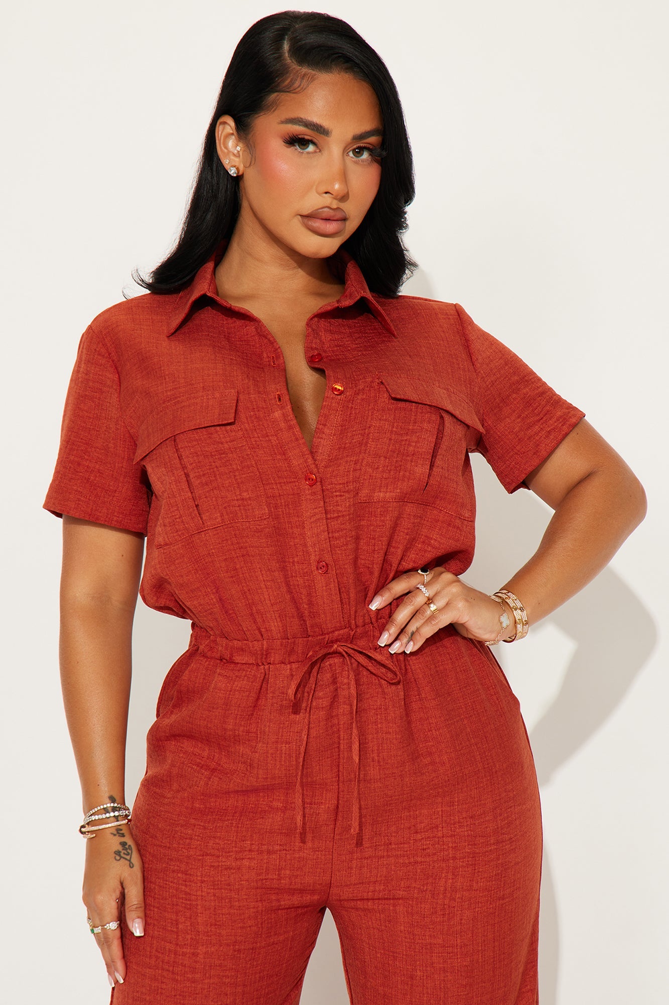 Come Find Me Linen Jumpsuit - Rust