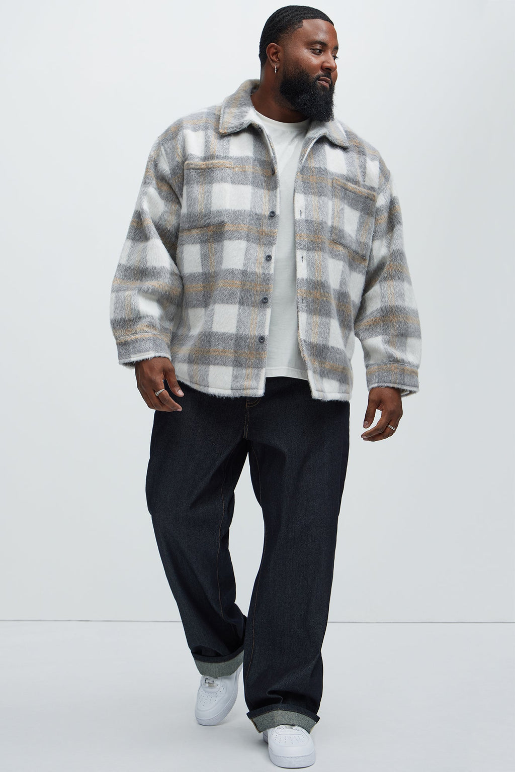 Move Up Plaid Shacket - Grey/combo