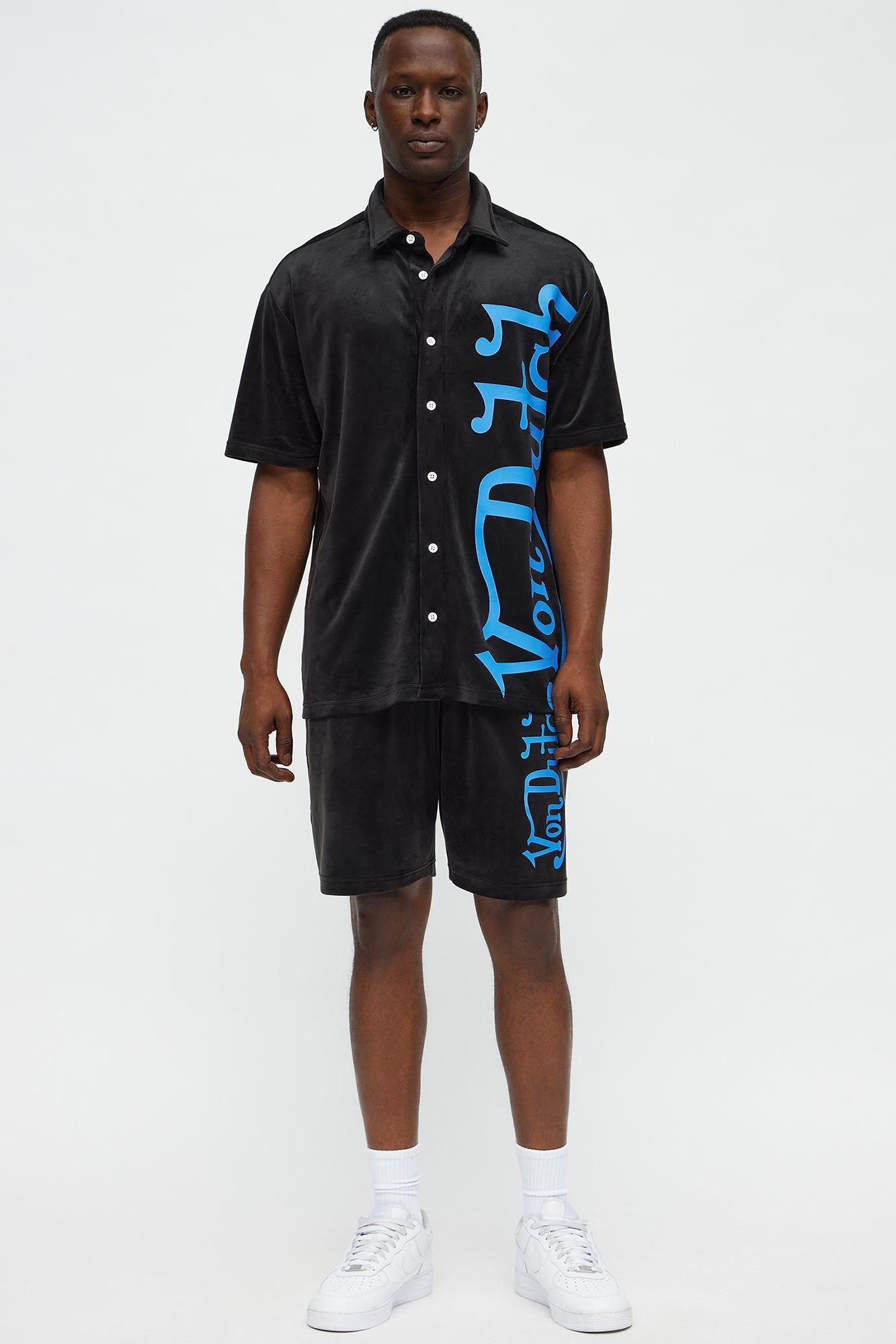 Von Dutch Regular Fit Side Logo Velour Shirt - Black