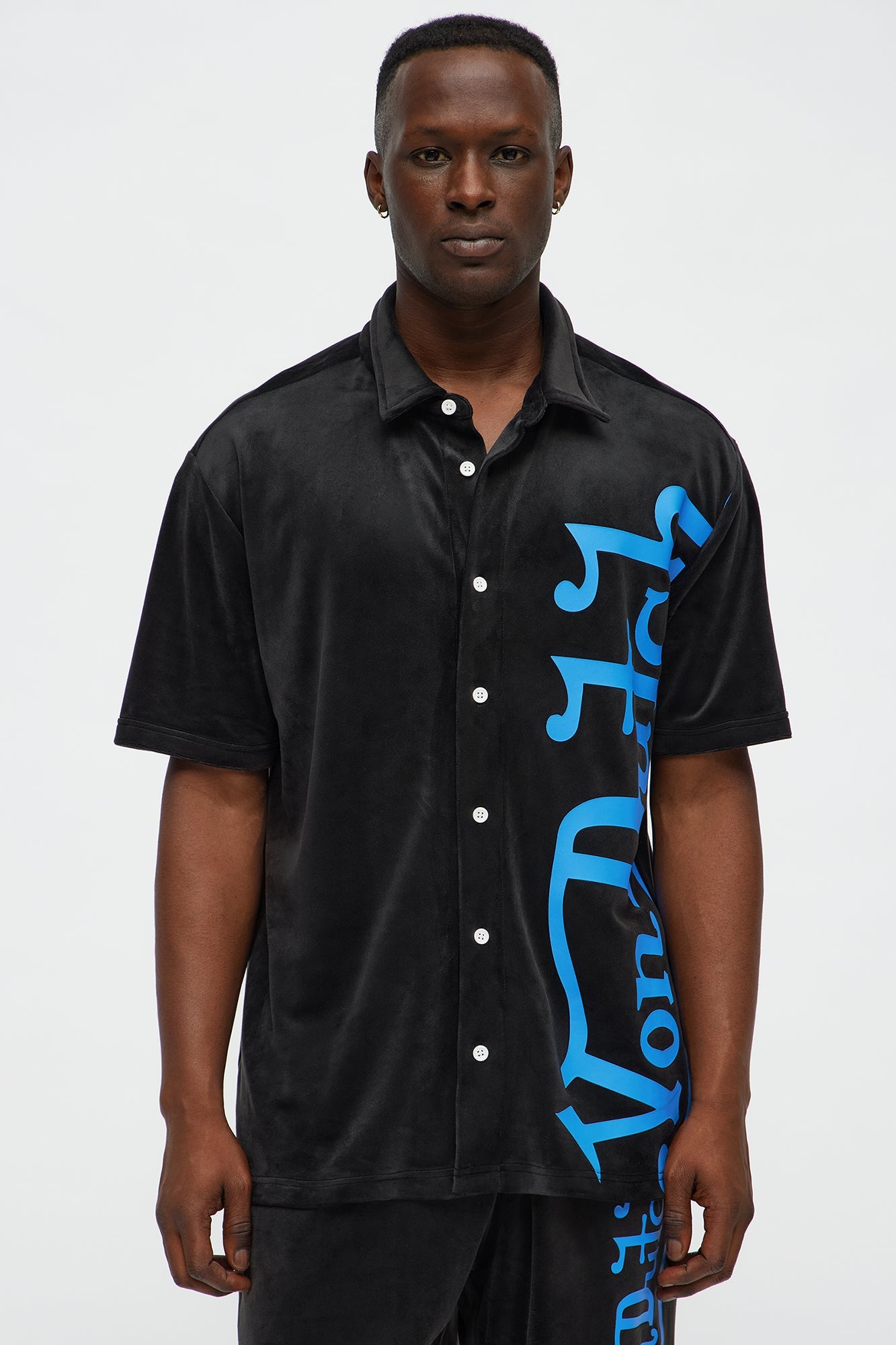 Von Dutch Regular Fit Side Logo Velour Shirt - Black