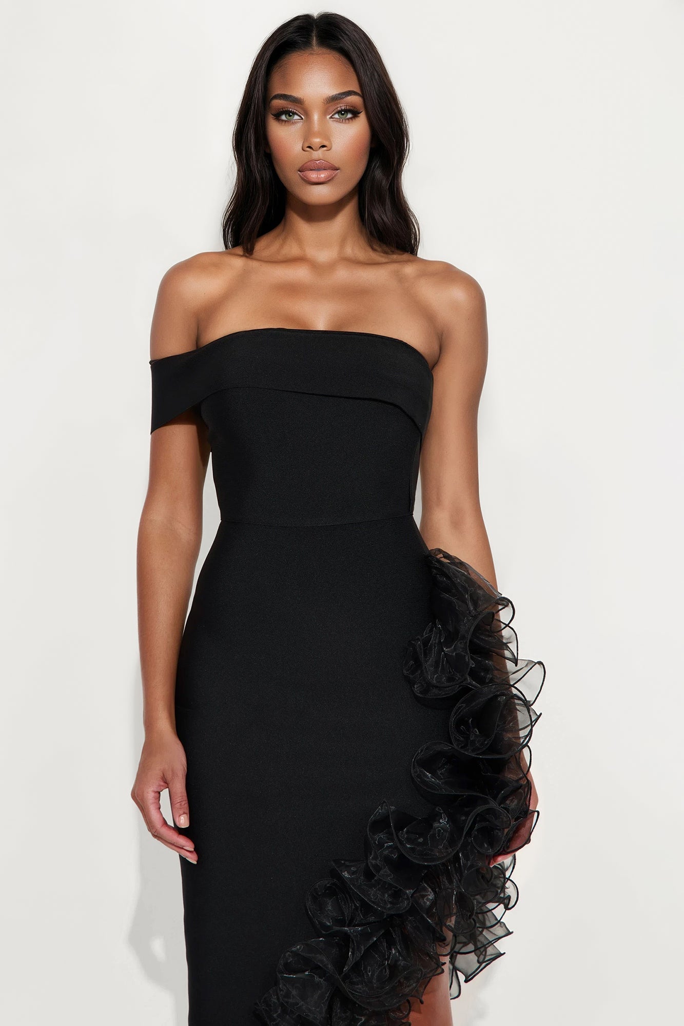 Blaise Ruffle Midi Dress - Black