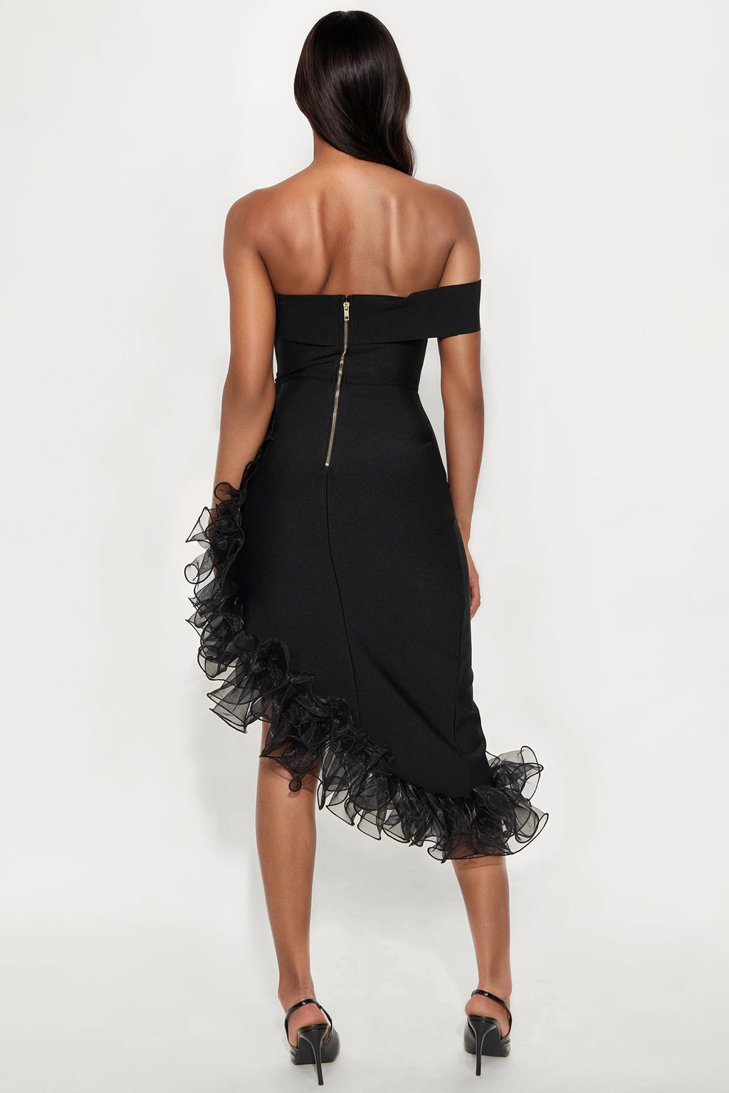 Blaise Ruffle Midi Dress - Black