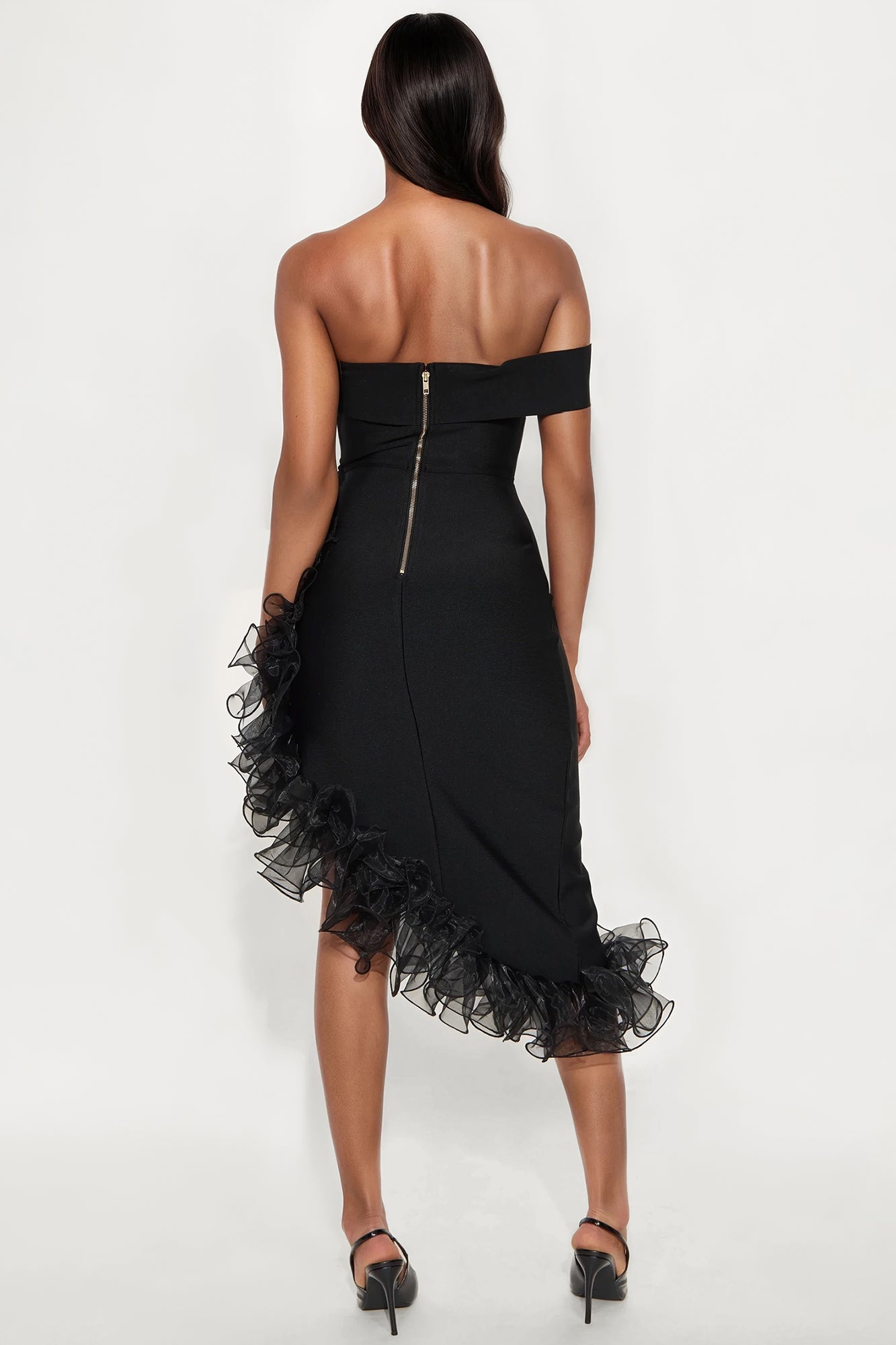 Blaise Ruffle Midi Dress - Black