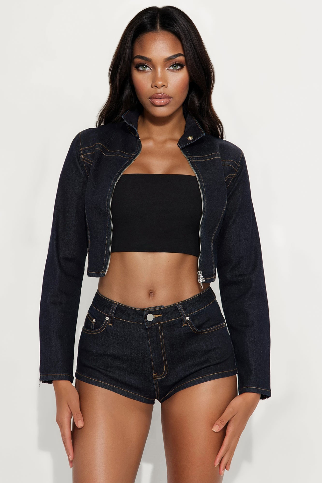 After Dark Denim Short Set - Dark Wash