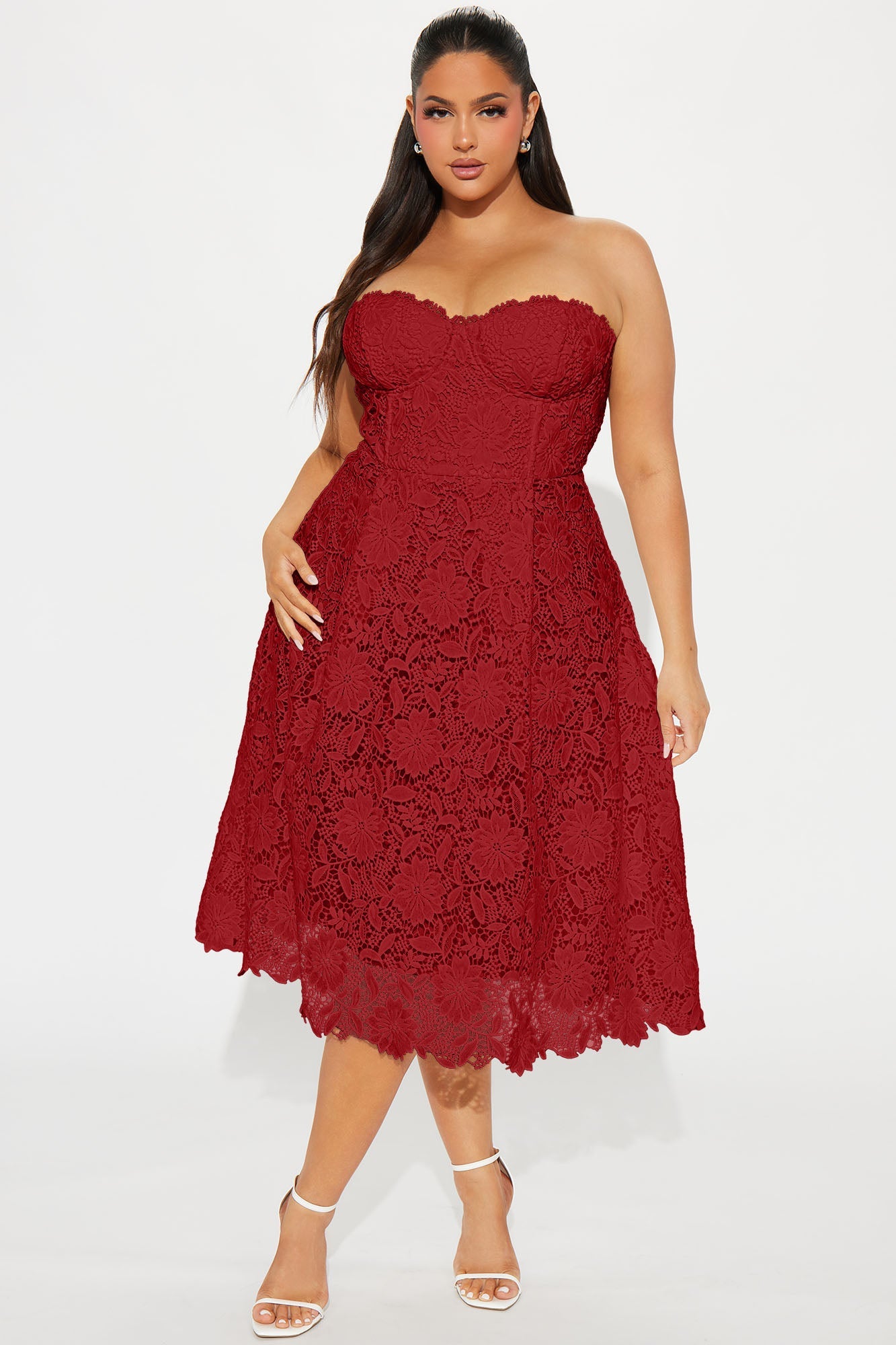 Isn't She Lovely Lace Midi Dress - Red