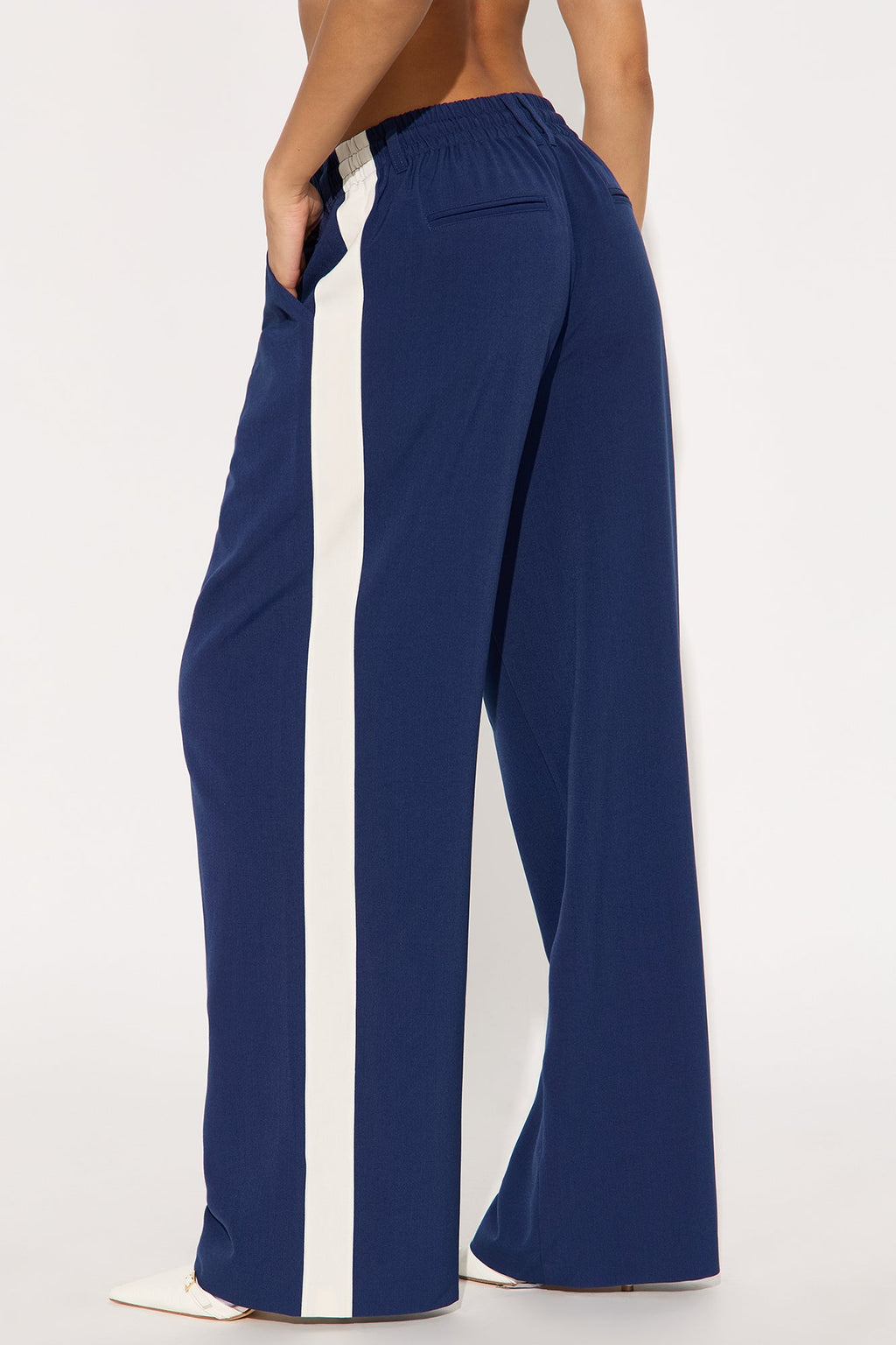 On Track Wide Leg Woven Side Stripe Pants - Navy