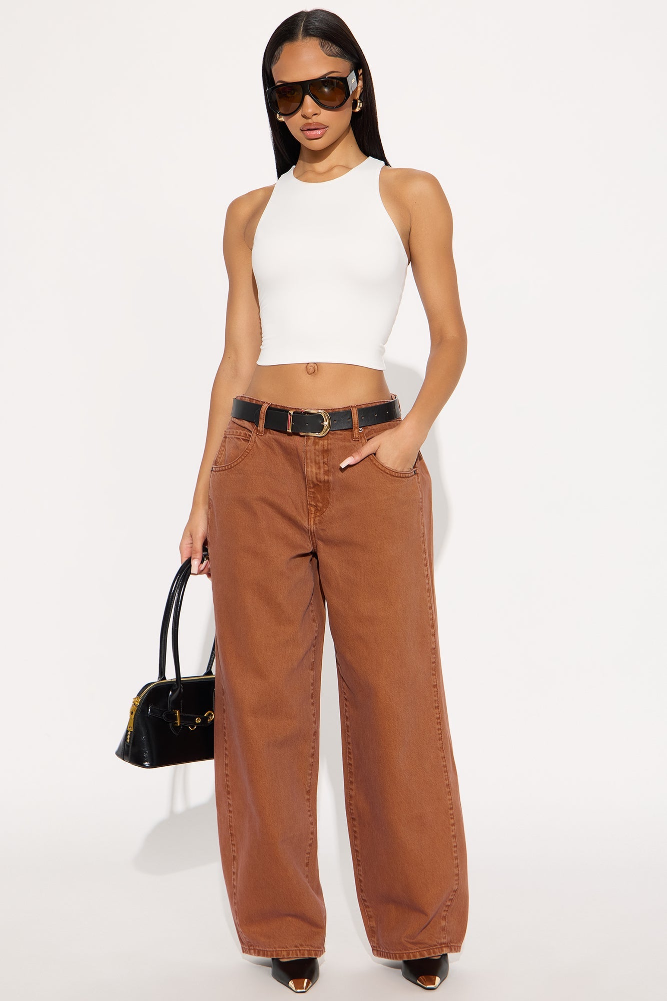 Alexandra Twill Wide Leg Barrel Pant - Rust