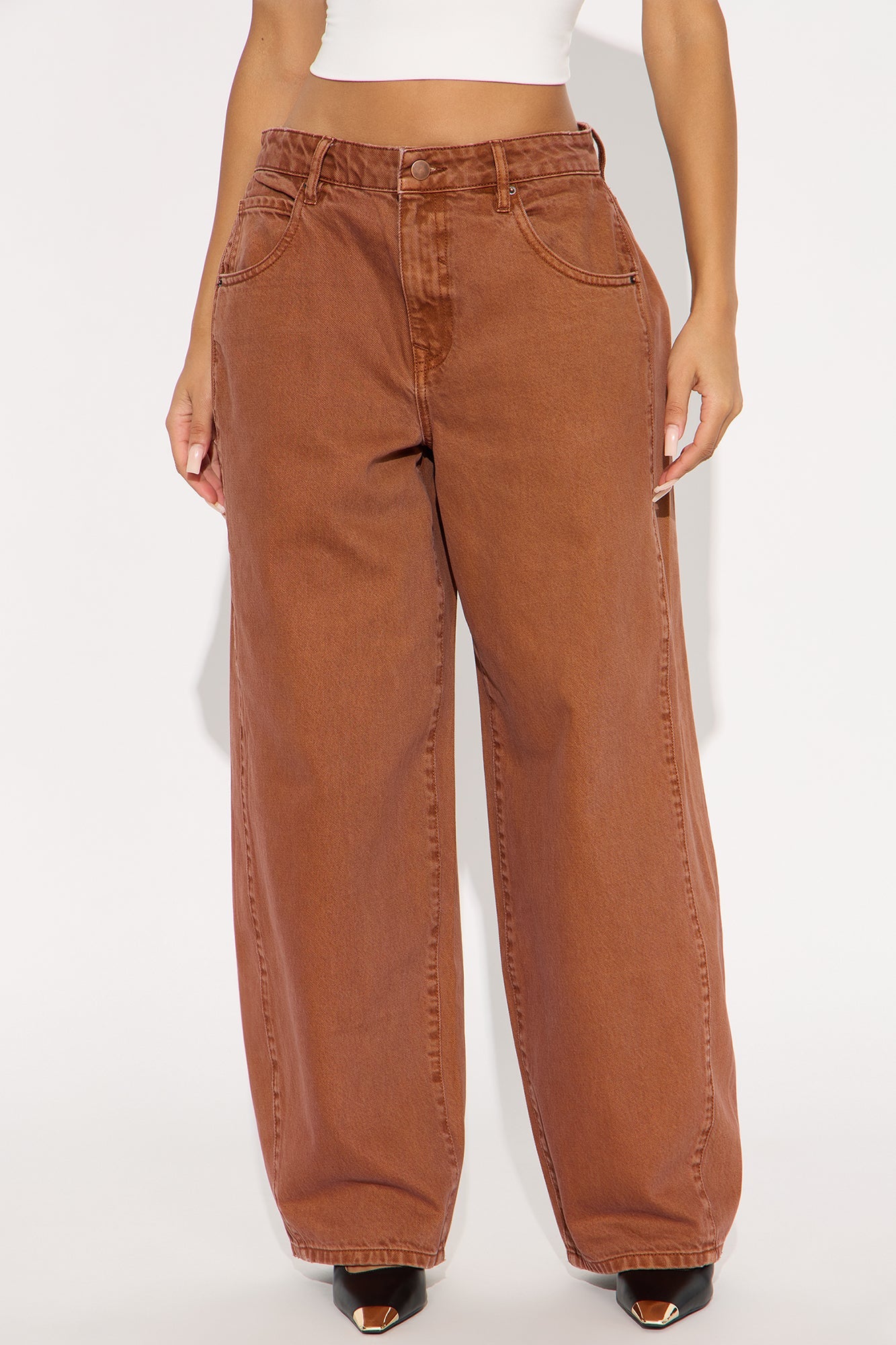 Alexandra Twill Wide Leg Barrel Pant - Rust