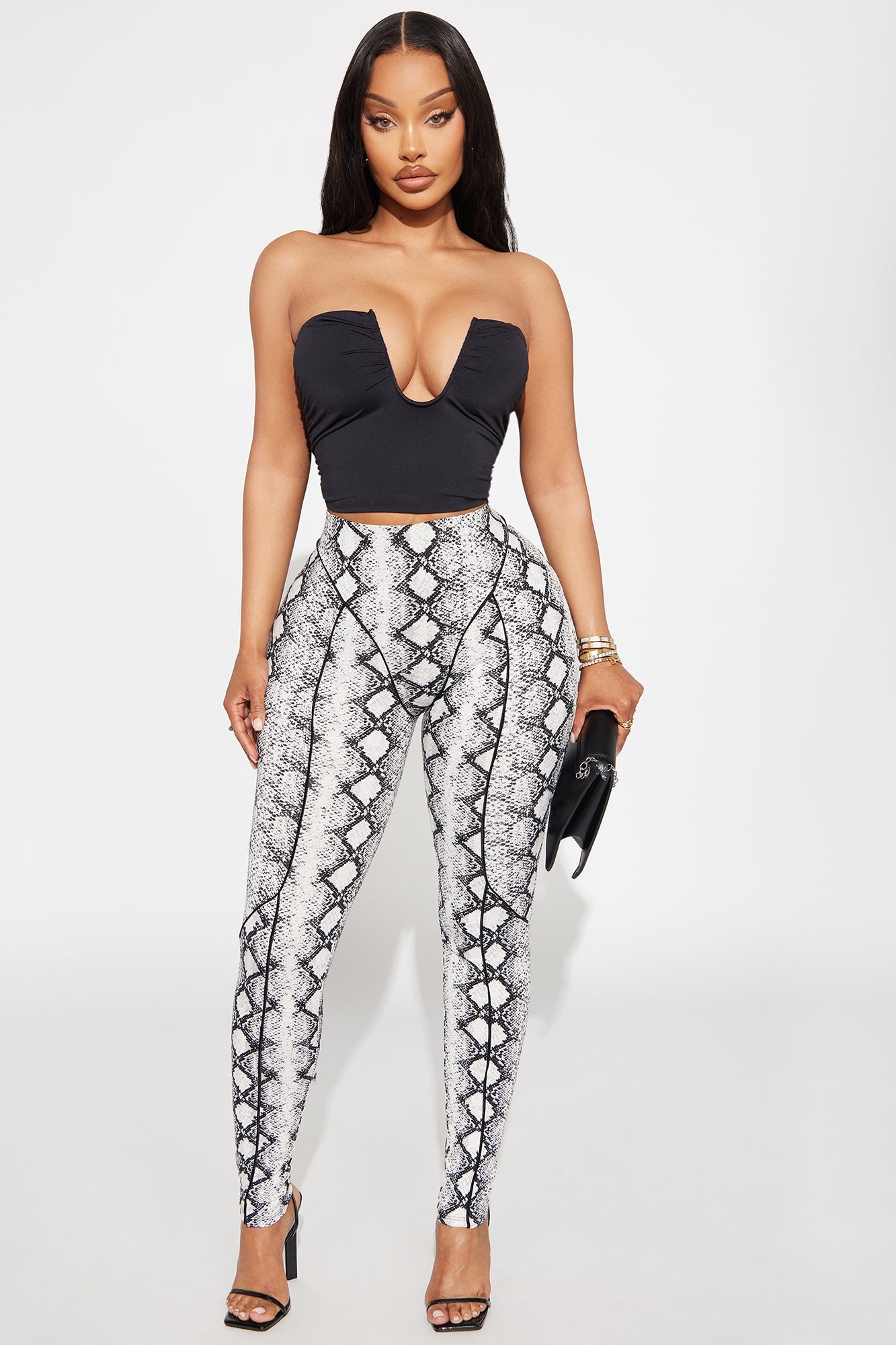 What A Catch Snakeskin High Rise Legging - Black/Grey