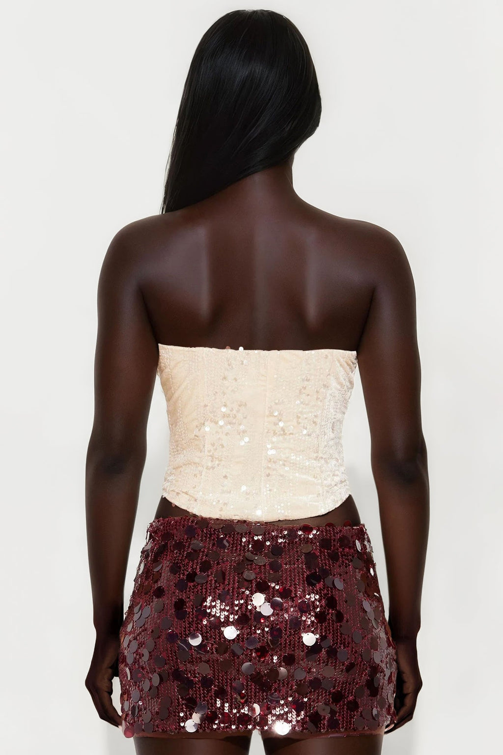 A Splash Of Wild Velvet Sequin Corset Top - Cream