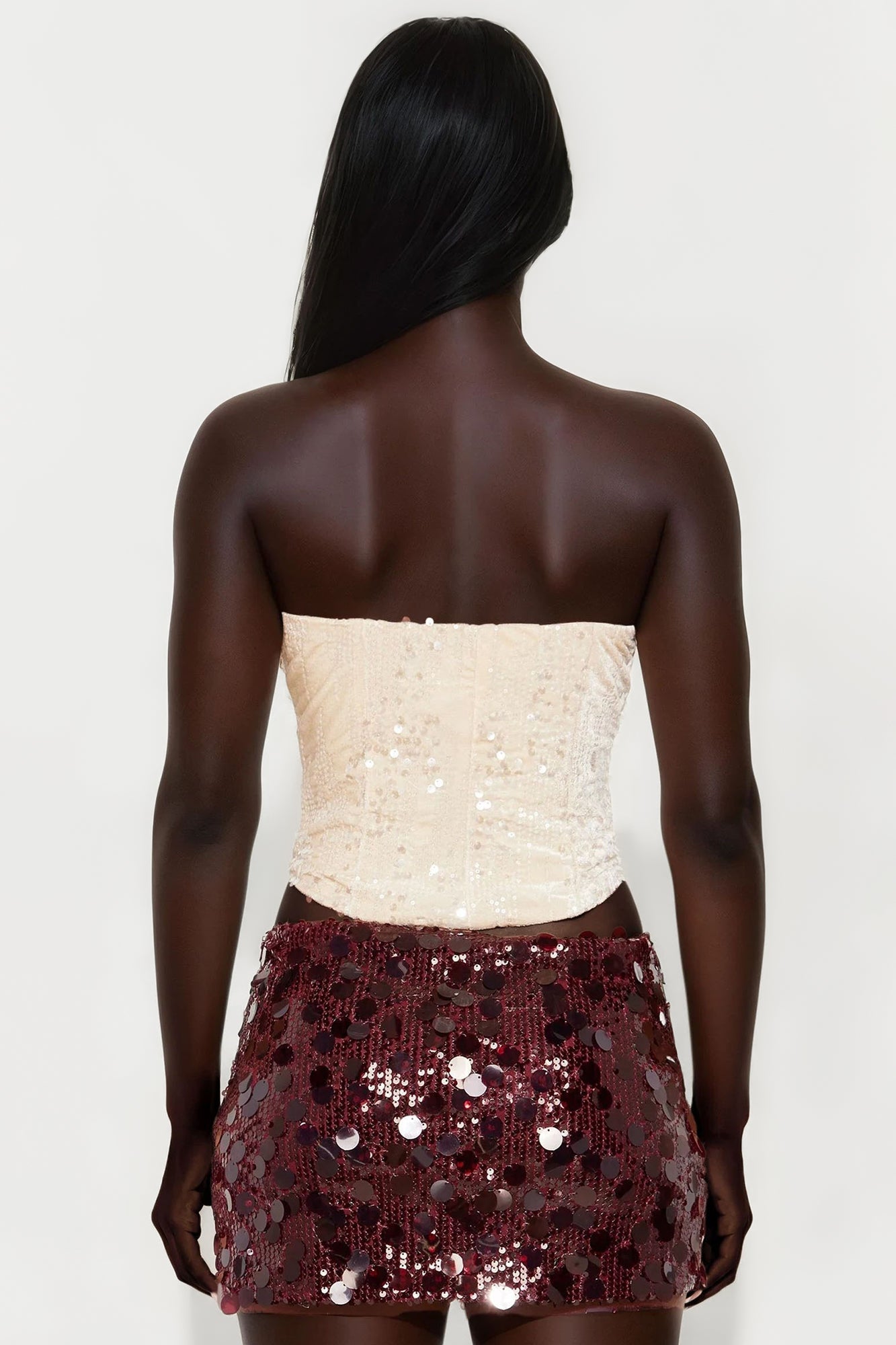 A Splash Of Wild Velvet Sequin Corset Top - Cream