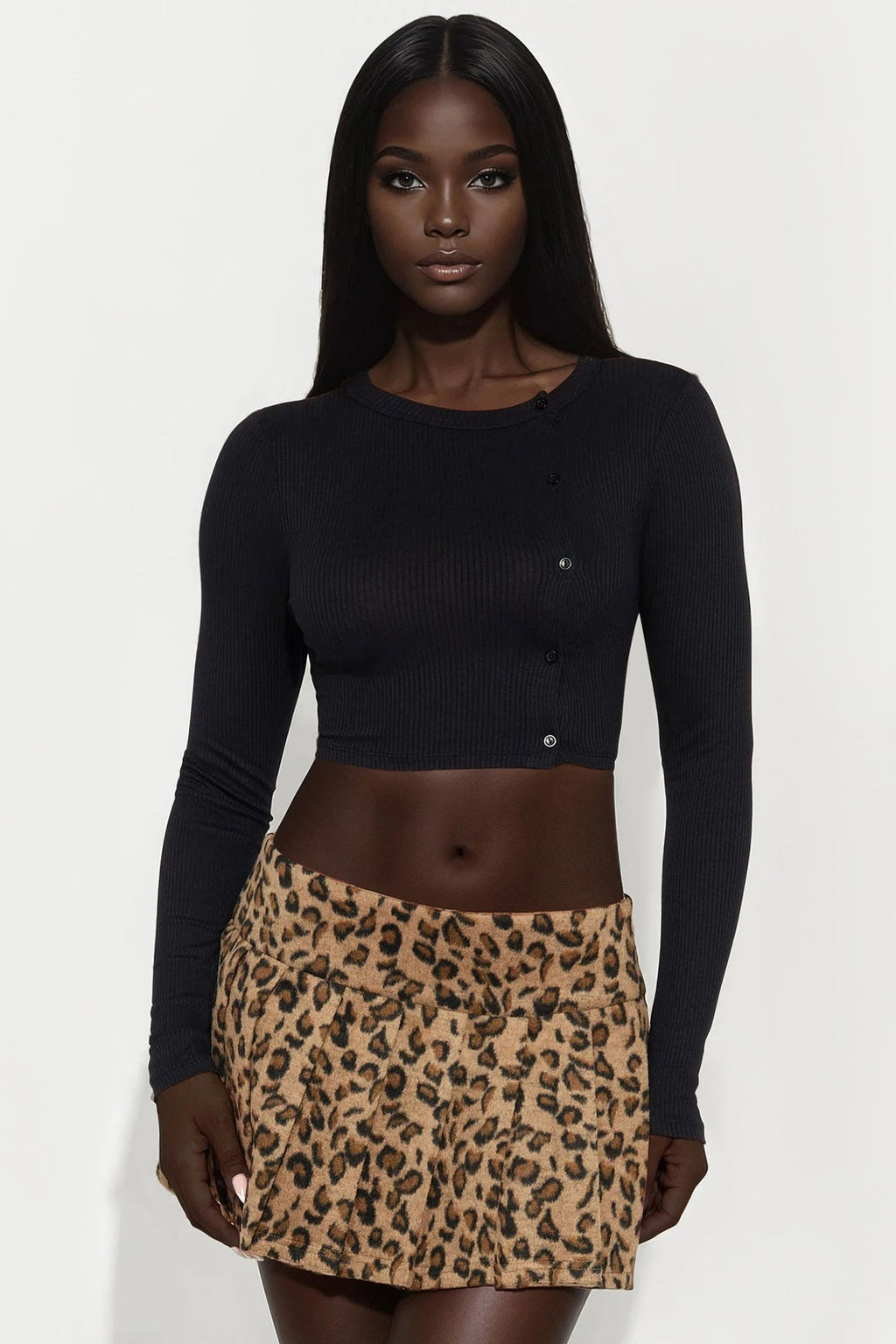 Ayana Leopard Faux Fur Micro Mini Skort - Leopard