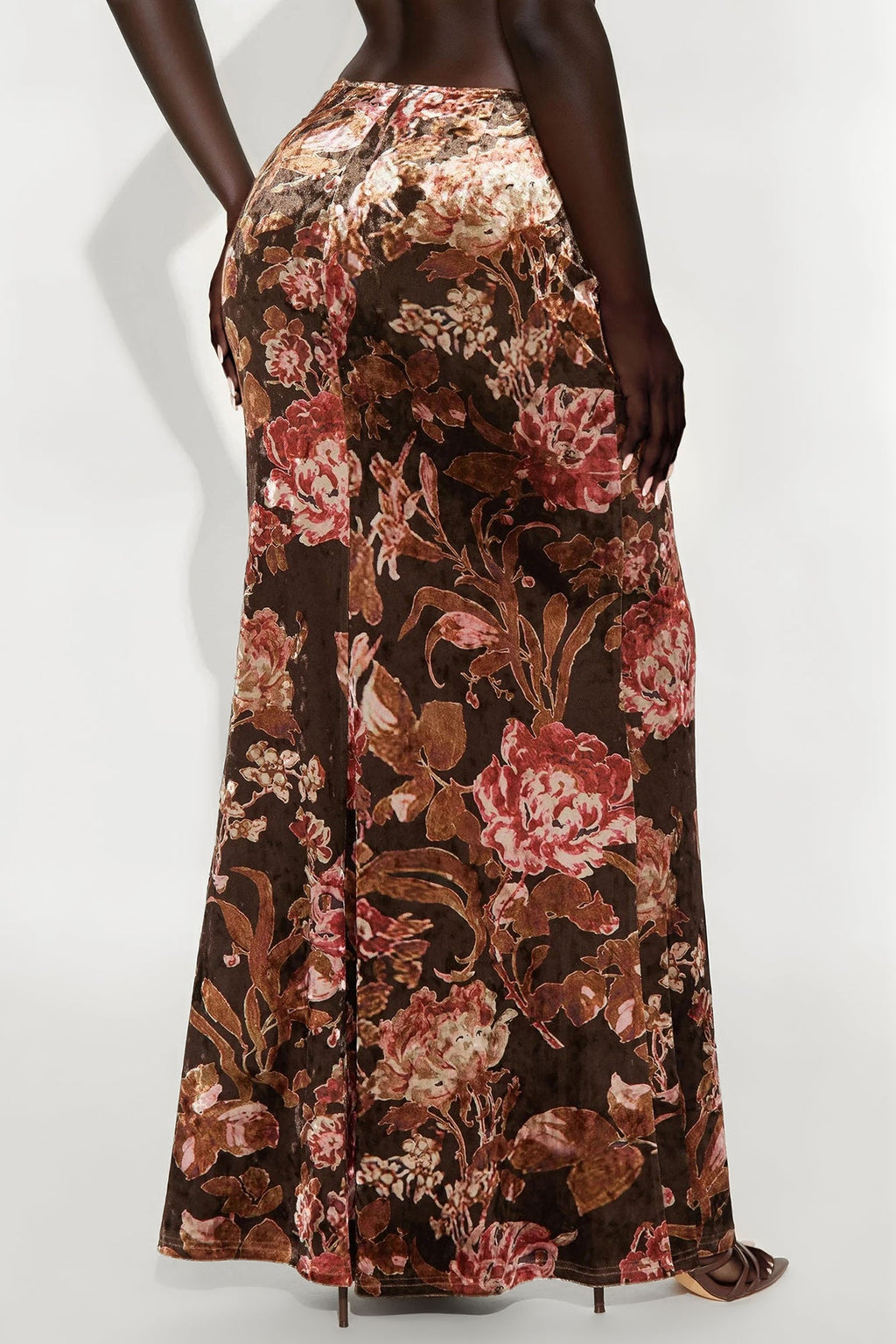 Bella Dark Floral Velvet Maxi Skirt - Multi Color