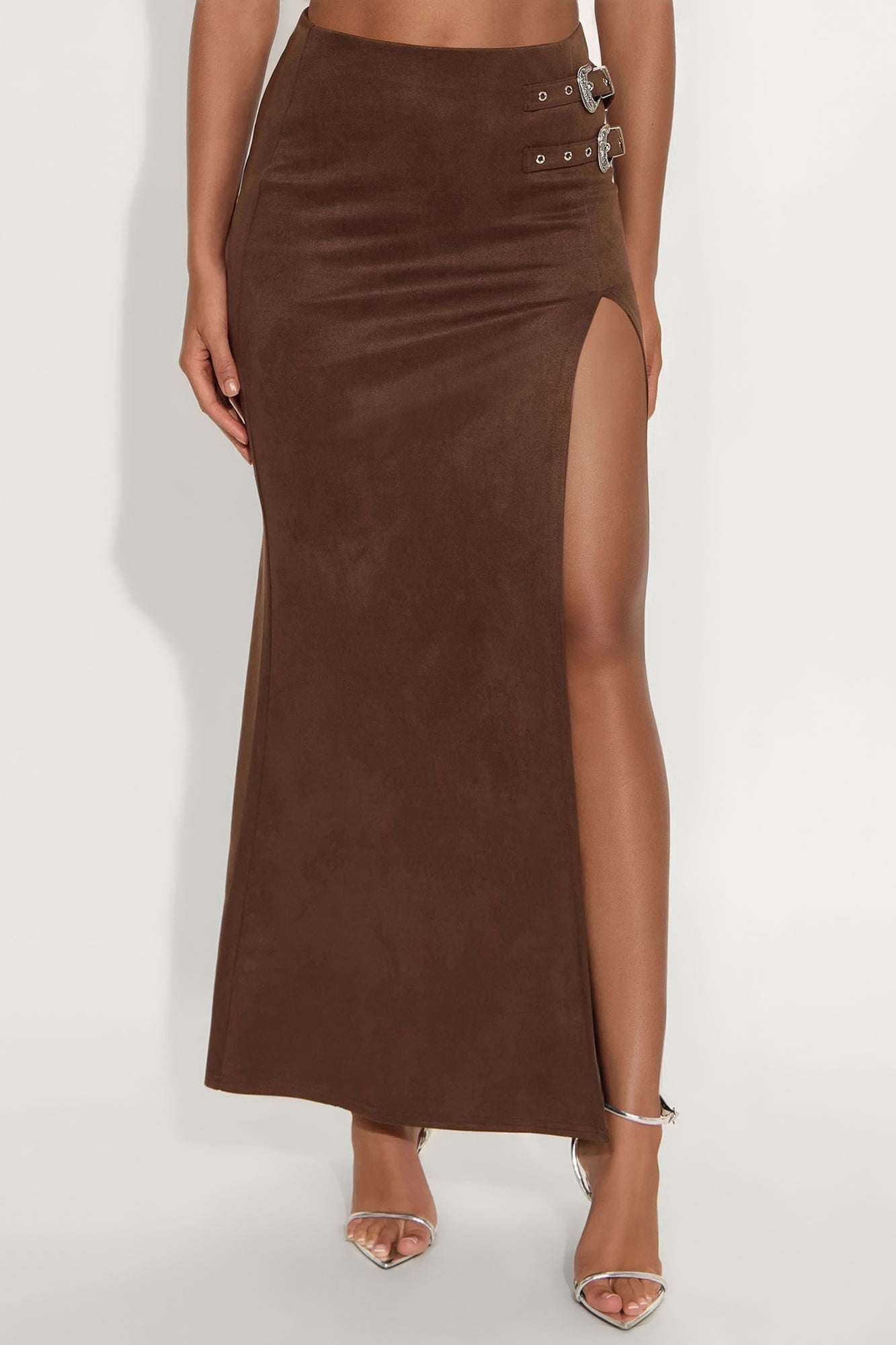 Out West Faux Suede Maxi Skirt - Chocolate
