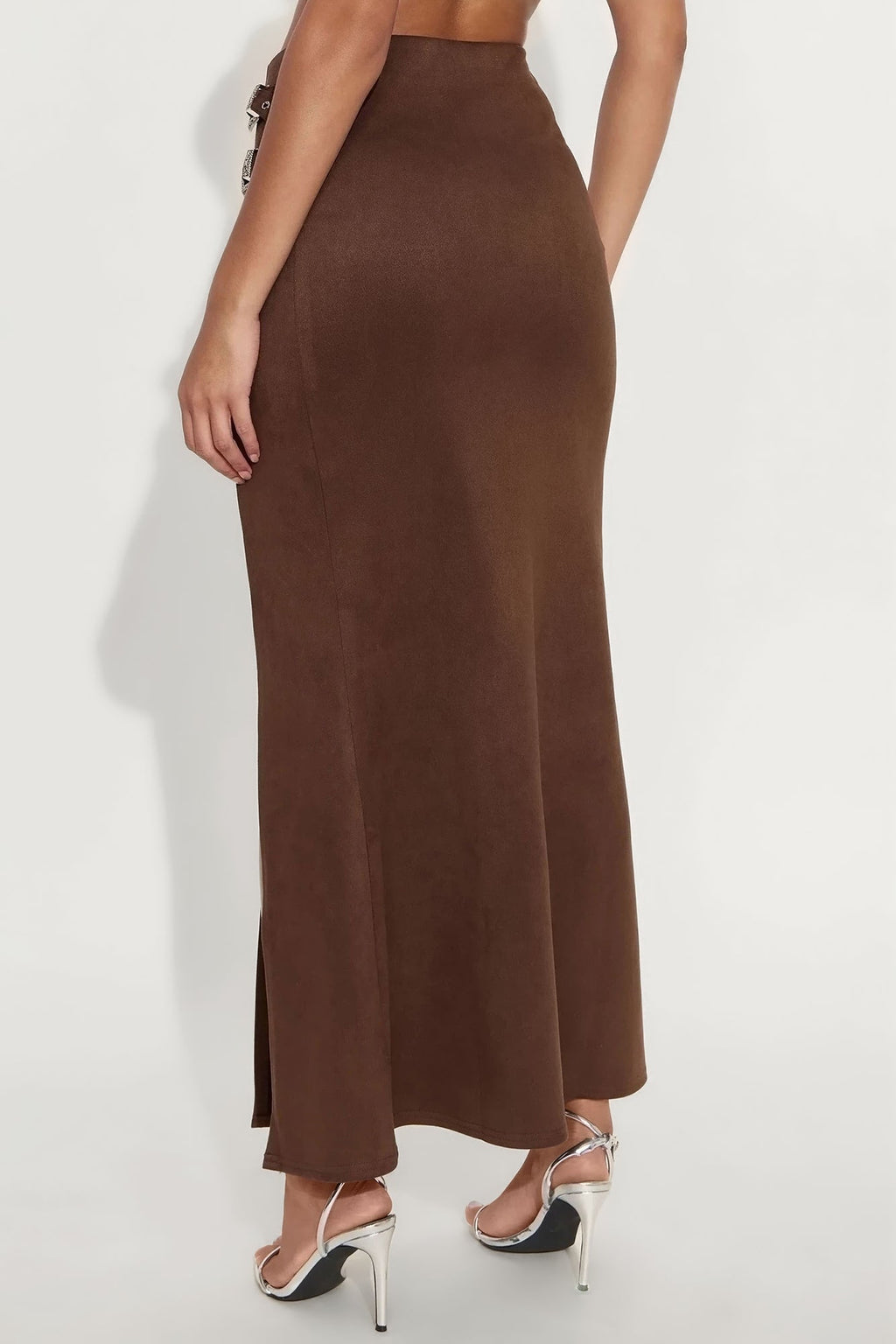 Out West Faux Suede Maxi Skirt - Chocolate