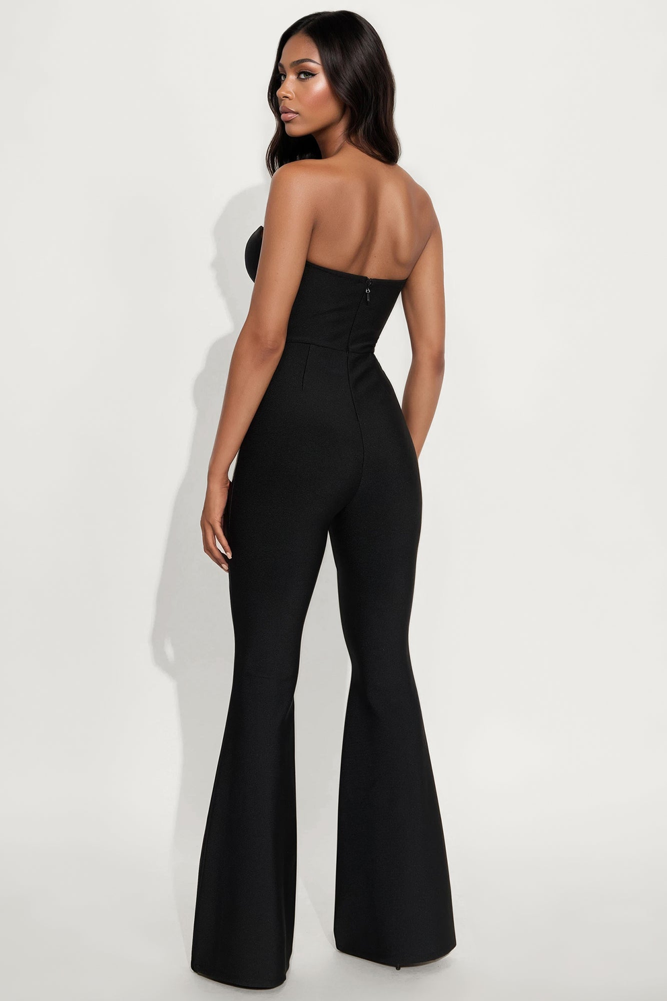 Just Us Bandage Flare Leg Jumpsuit - Black