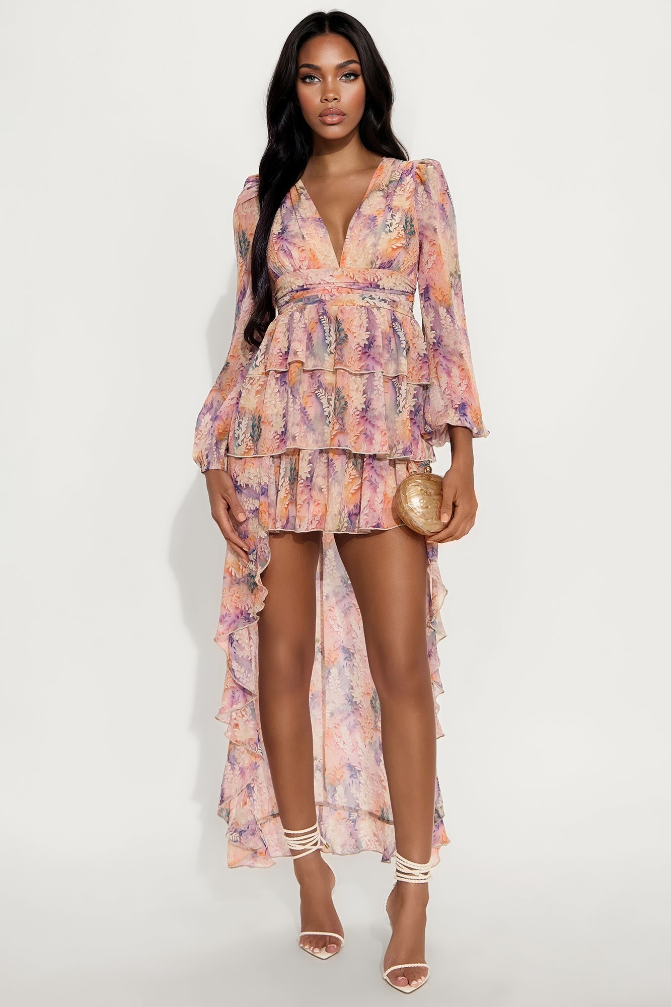 Gwendolyn High Low Chiffon Maxi Dress - Blush/combo