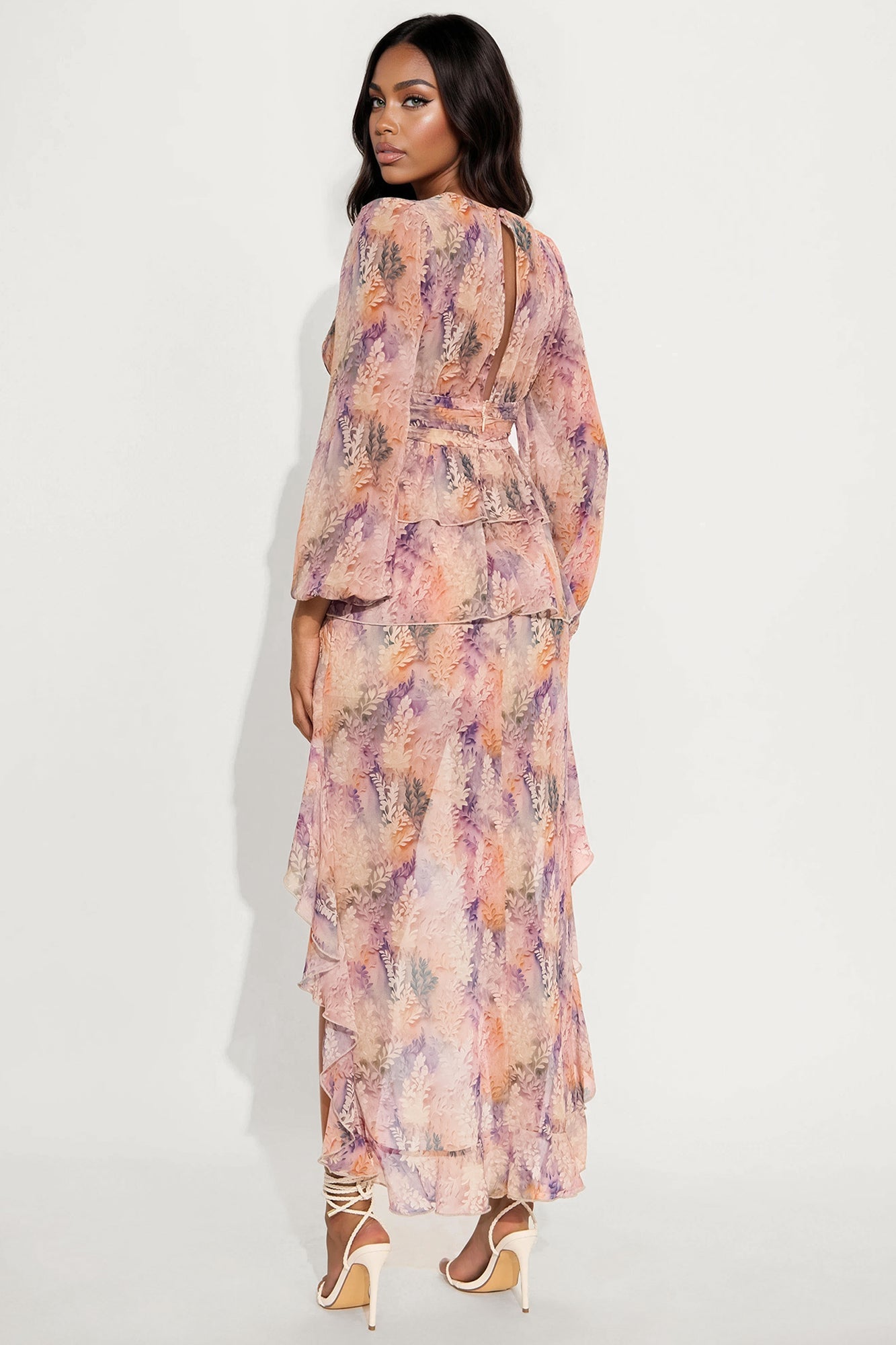 Gwendolyn High Low Chiffon Maxi Dress - Blush/combo