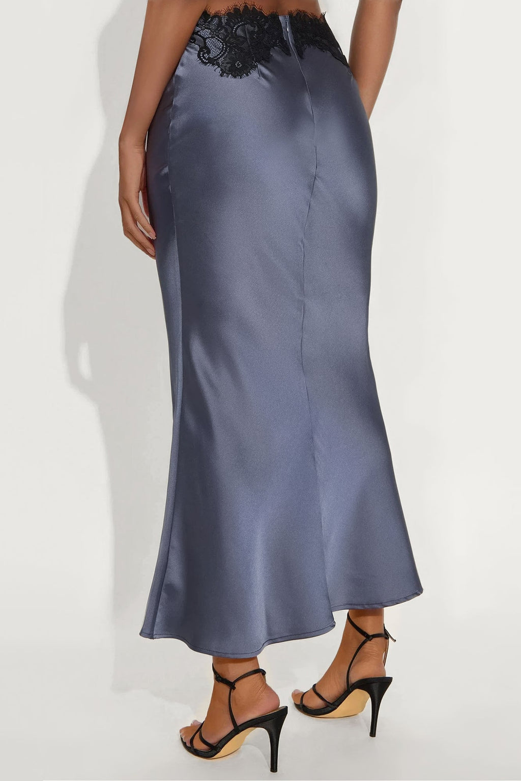 Selene Satin Lace Maxi Skirt - Slate Blue