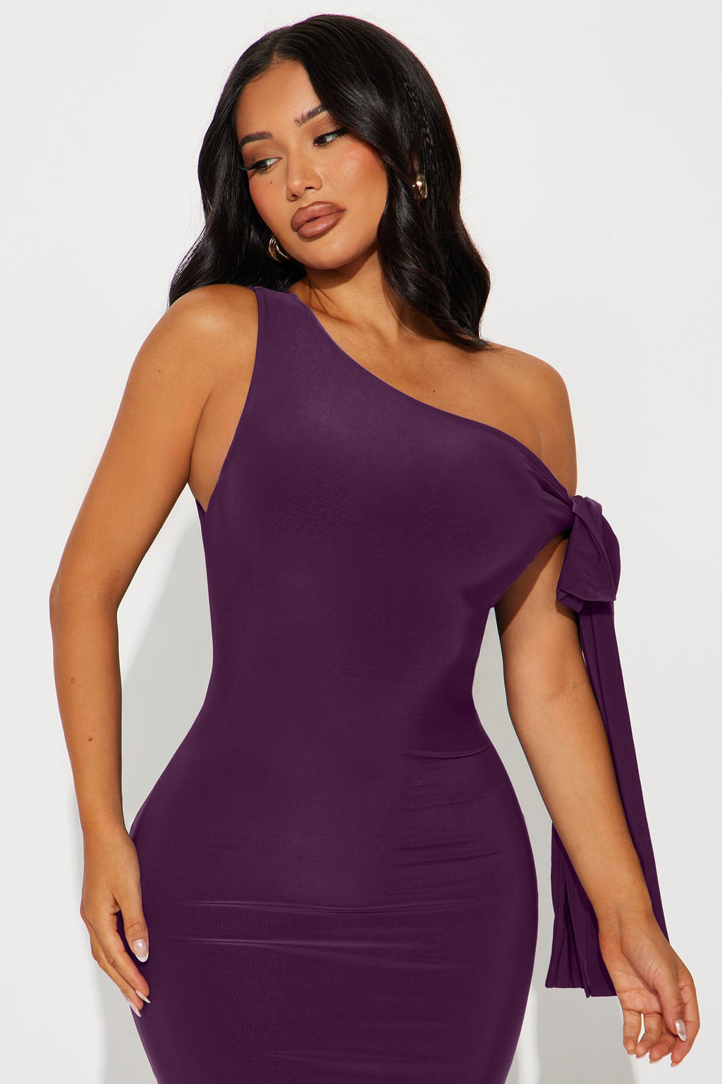 Olympia Twist One Shoulder Midi Dress - Plum