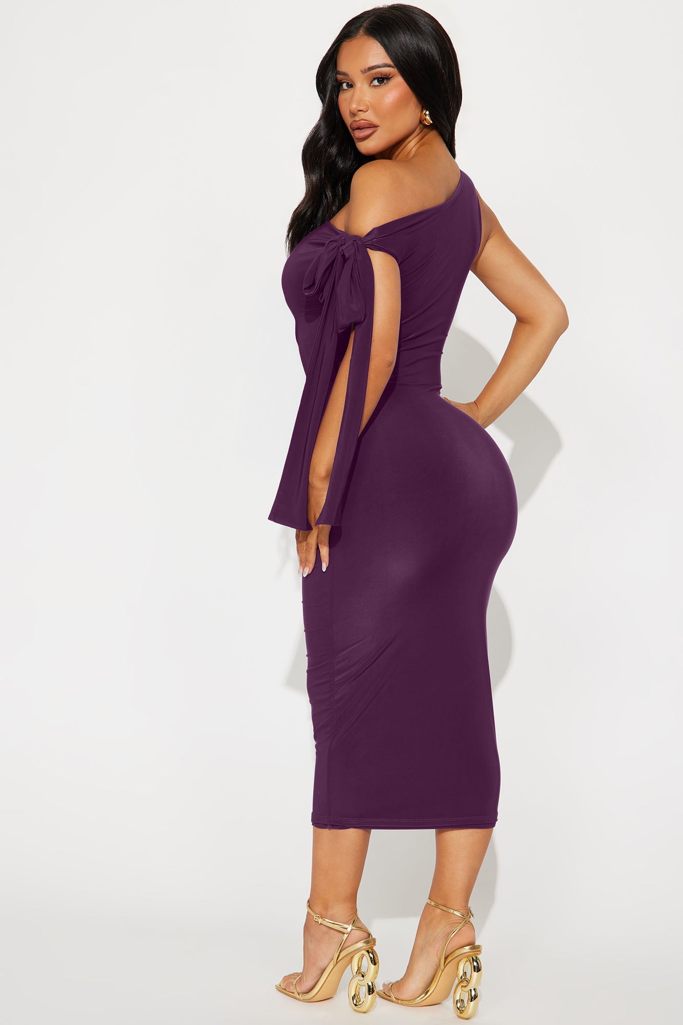 Olympia Twist One Shoulder Midi Dress - Plum