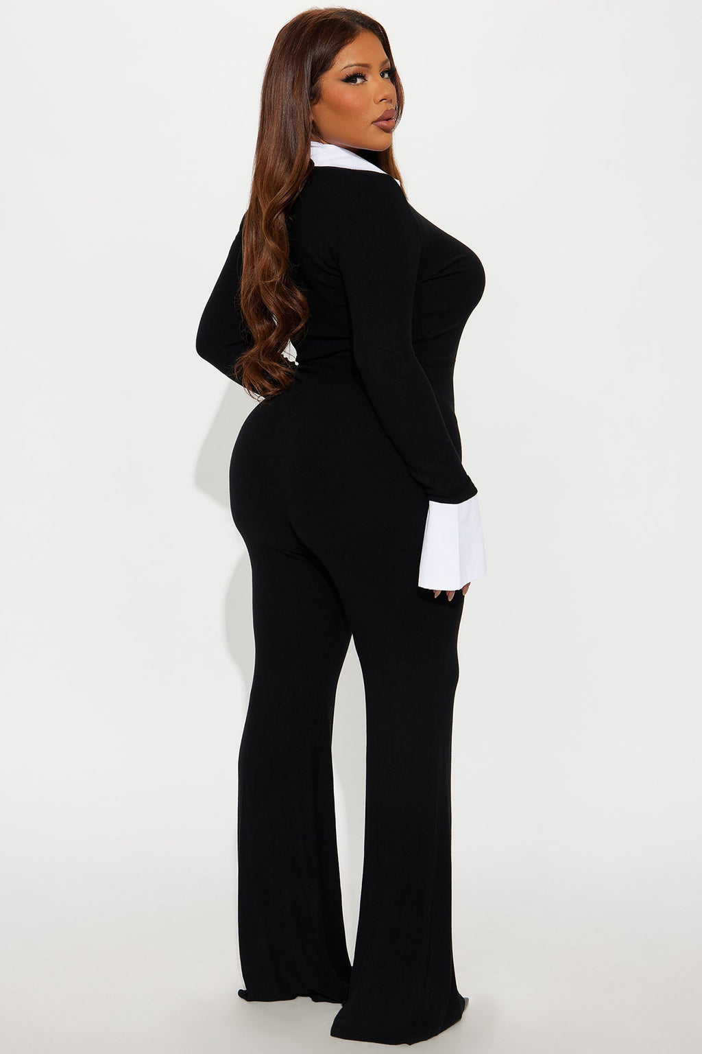 Collegiate Cutie Long Sleeve Flare Jumpsuit - Black