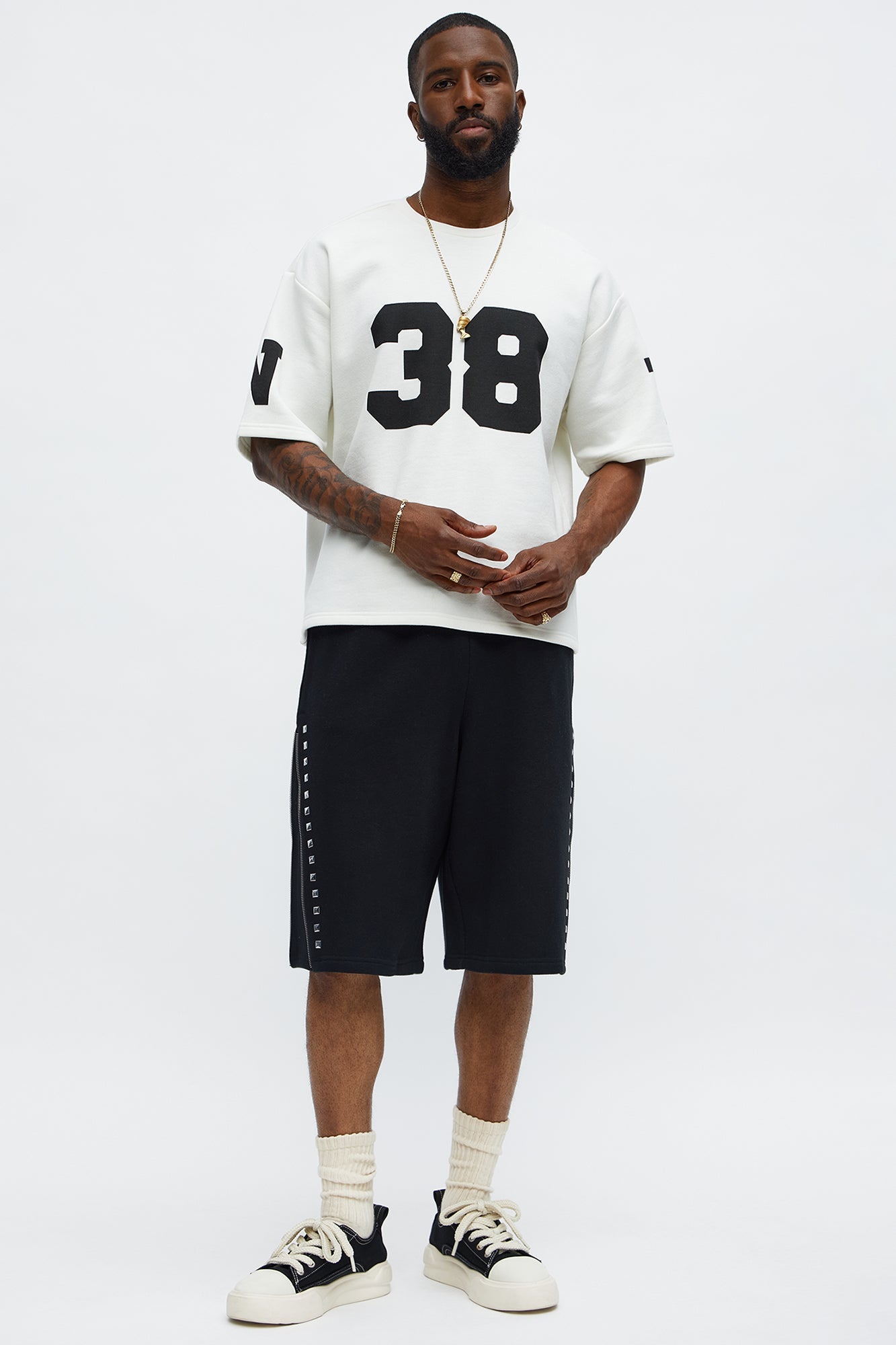 Tyson Baggy Sleaze Studded Shorts - Black