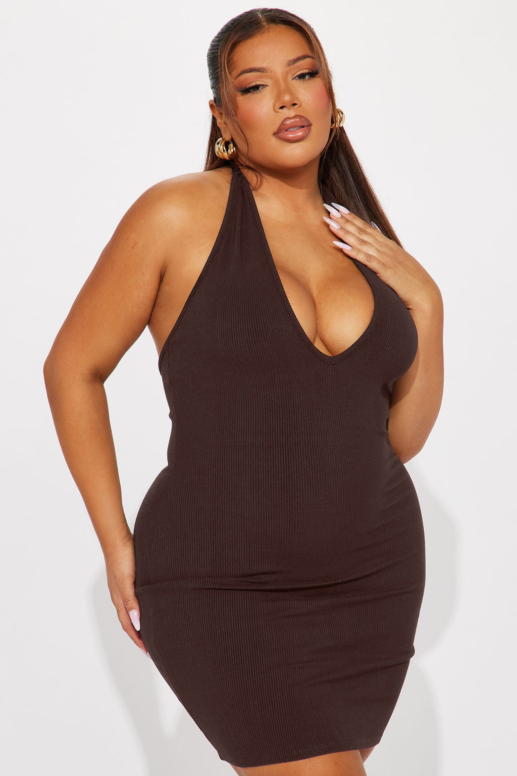 Celeste Snatched Halter Mini Dress - Chocolate