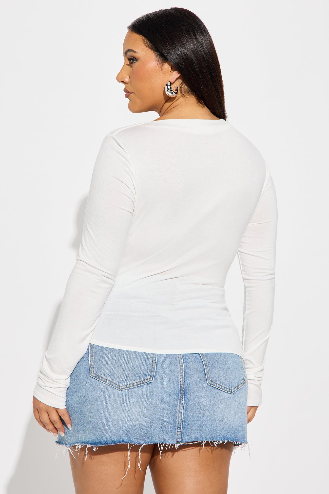 Kass Asymmetrical Long Sleeve Ruched Top - White