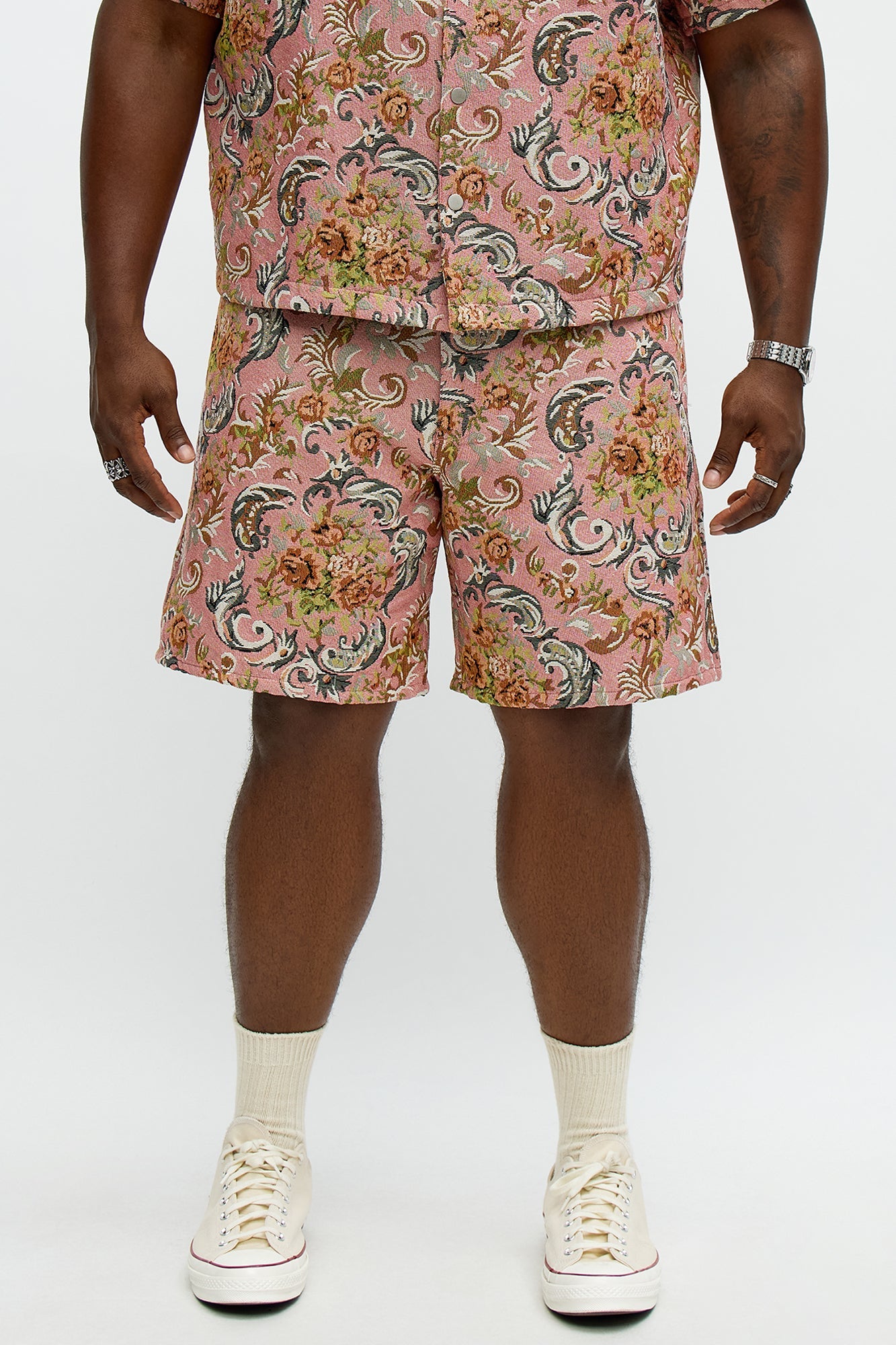 Relaxed Rose Pattern Tapestry Short  - Pink/combo