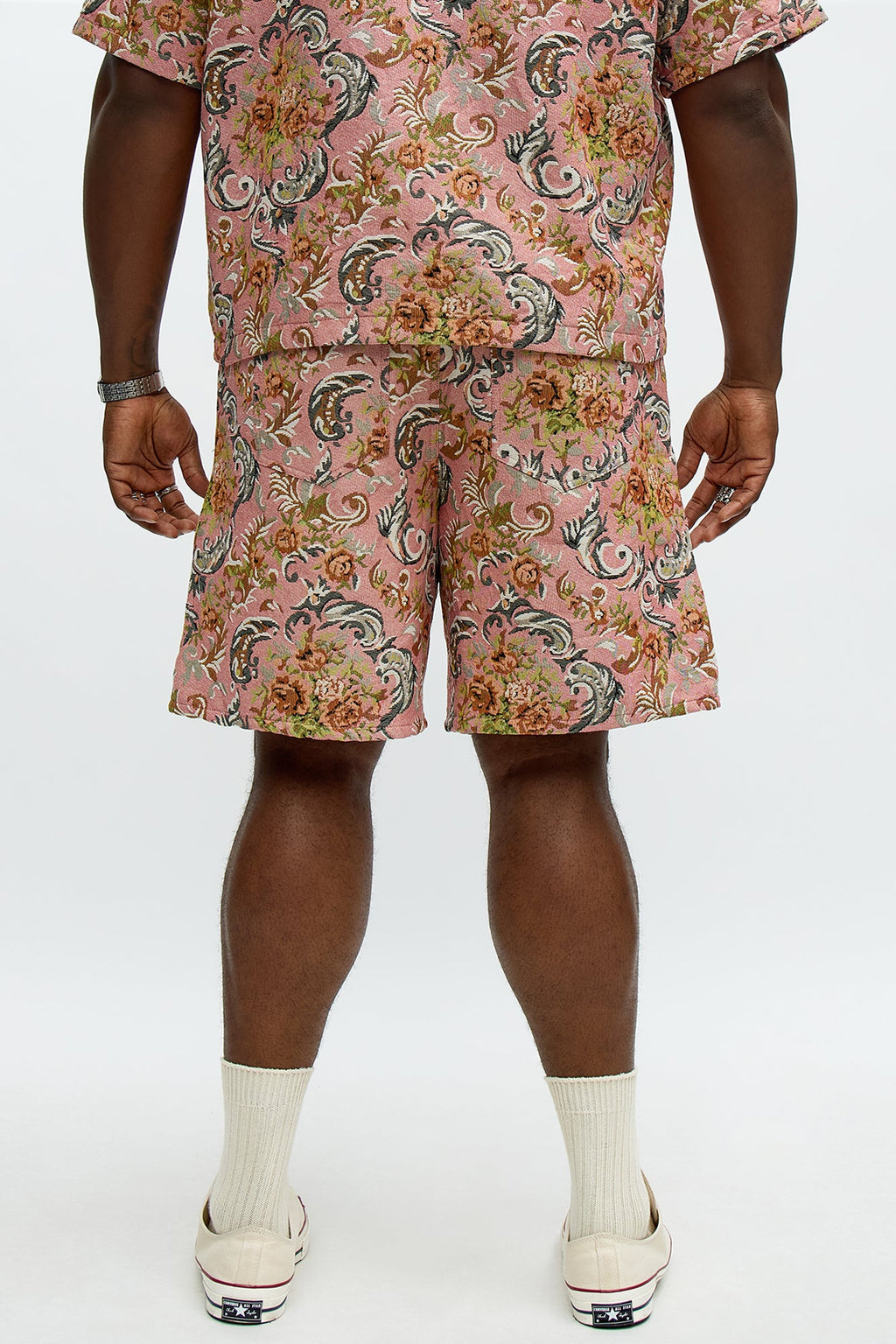 Relaxed Rose Pattern Tapestry Short  - Pink/combo