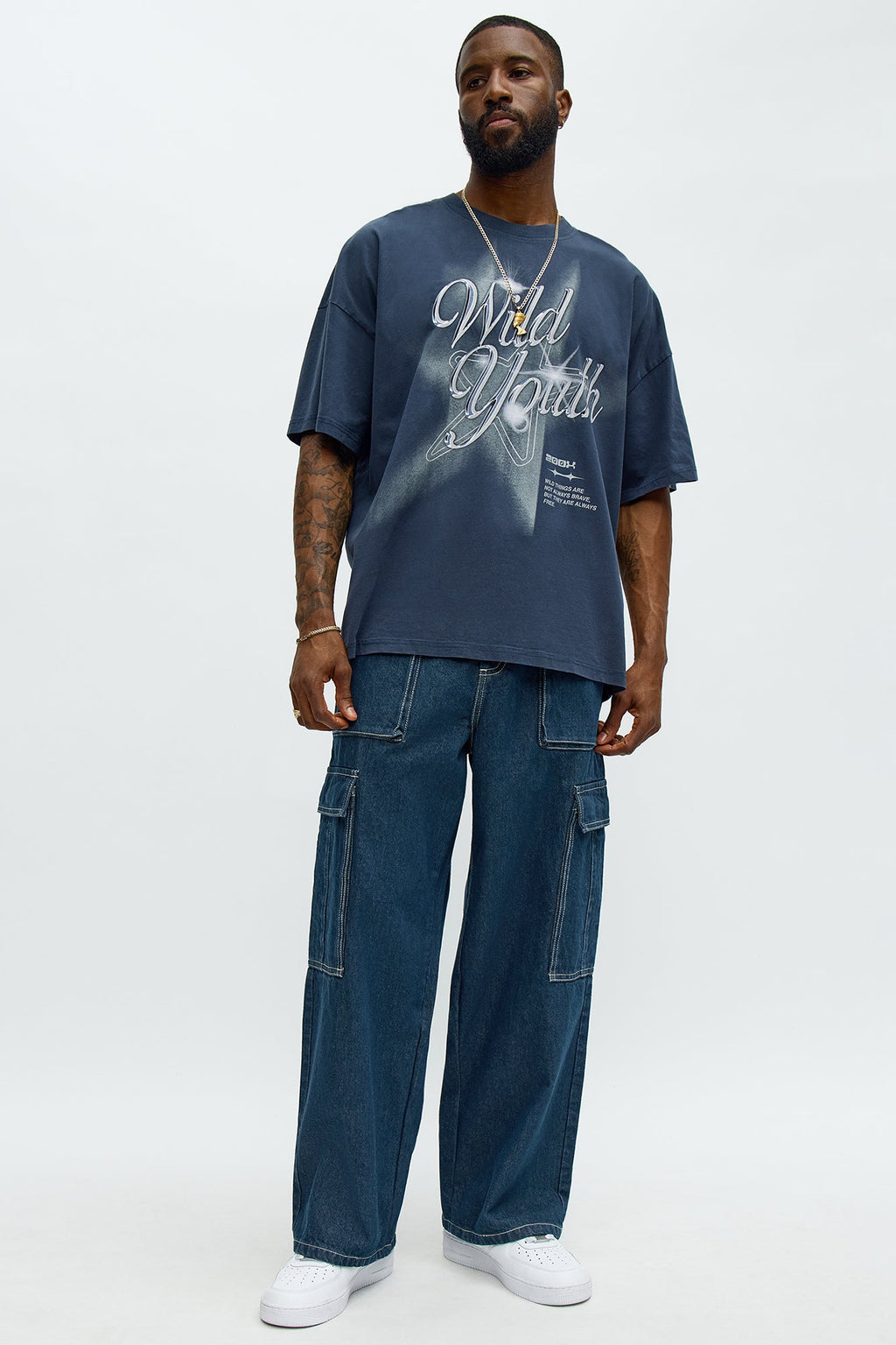 Wild Youth Oversized Short Sleeve Tee - Navy Wash