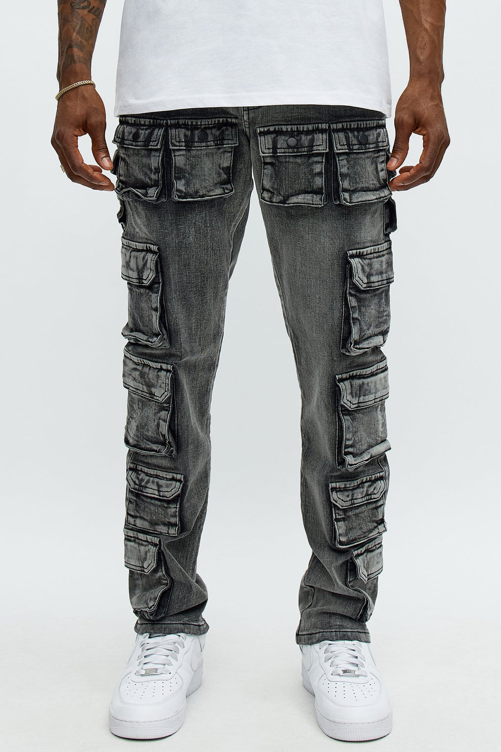 Utility Many Pockets Slim Jeans - Black Wash